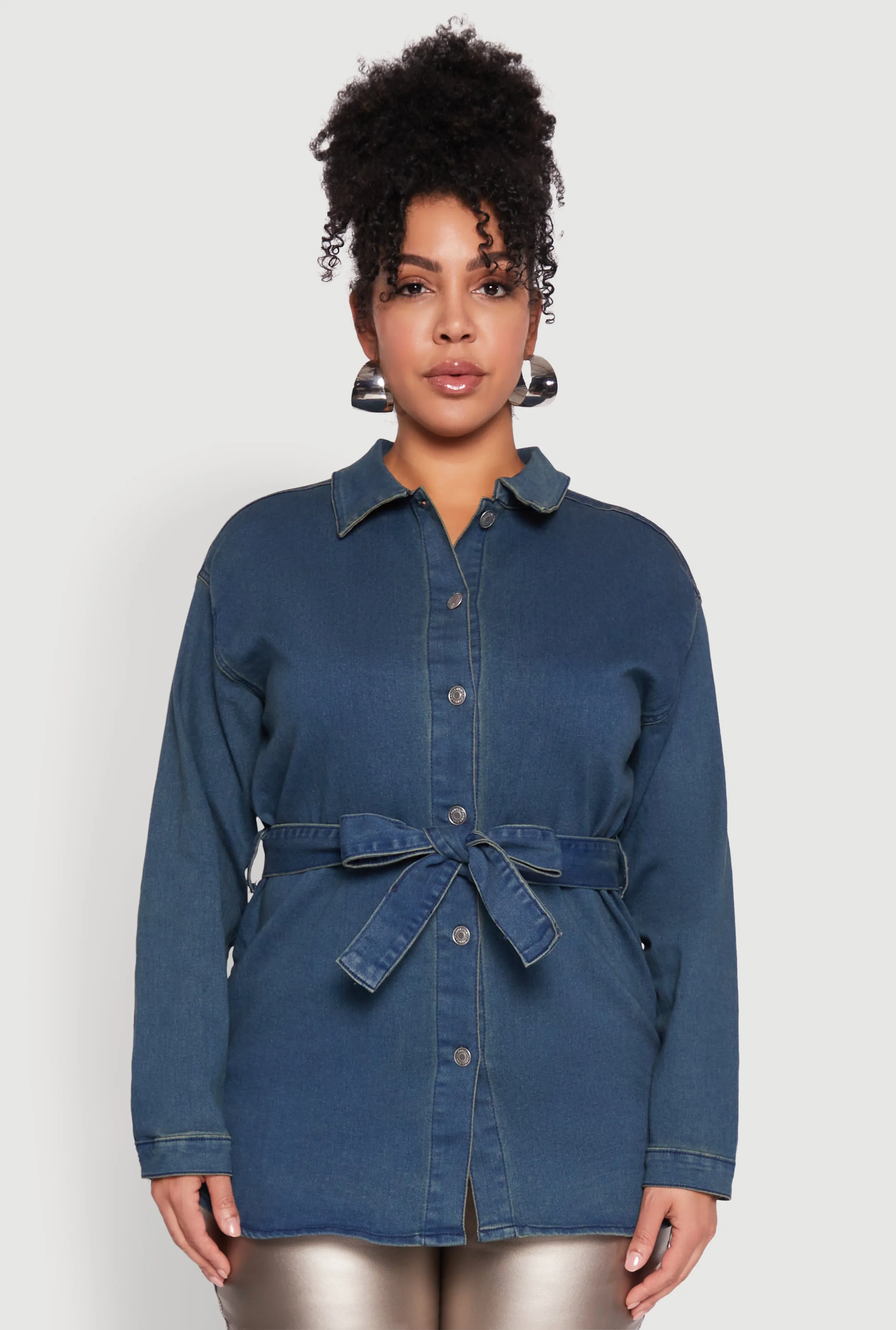 Plus Size Tie Waist Belted Denim Shirt sold by Rainbow product image thumbnail 2