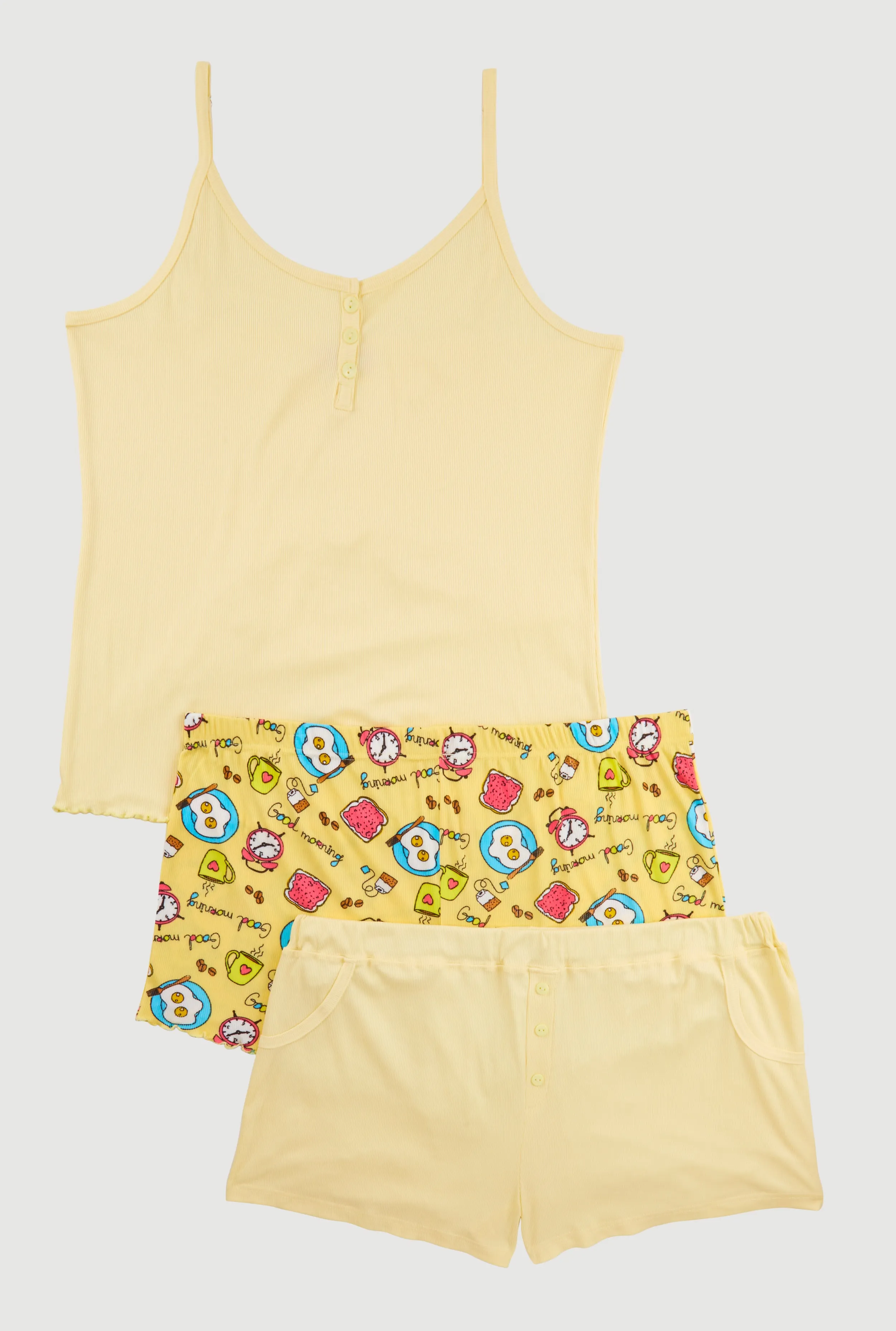 Plus Size Pajama Cami and Good Morning Shorts 3 Pack sold by Rainbow