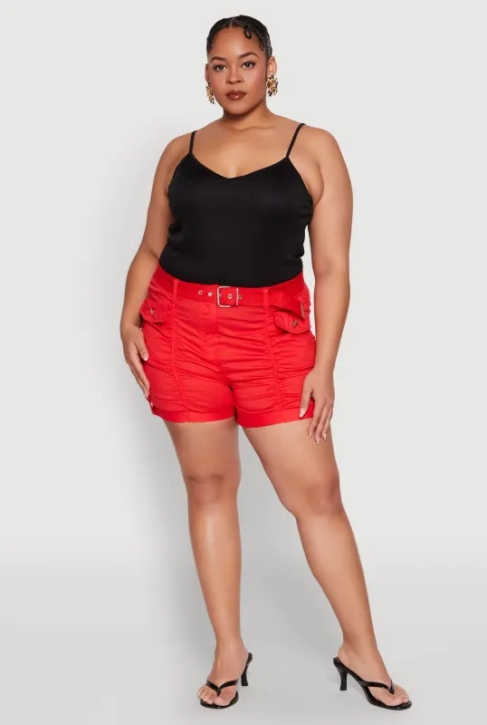 Plus Size Ruched Belted Shorts sold by Rainbow