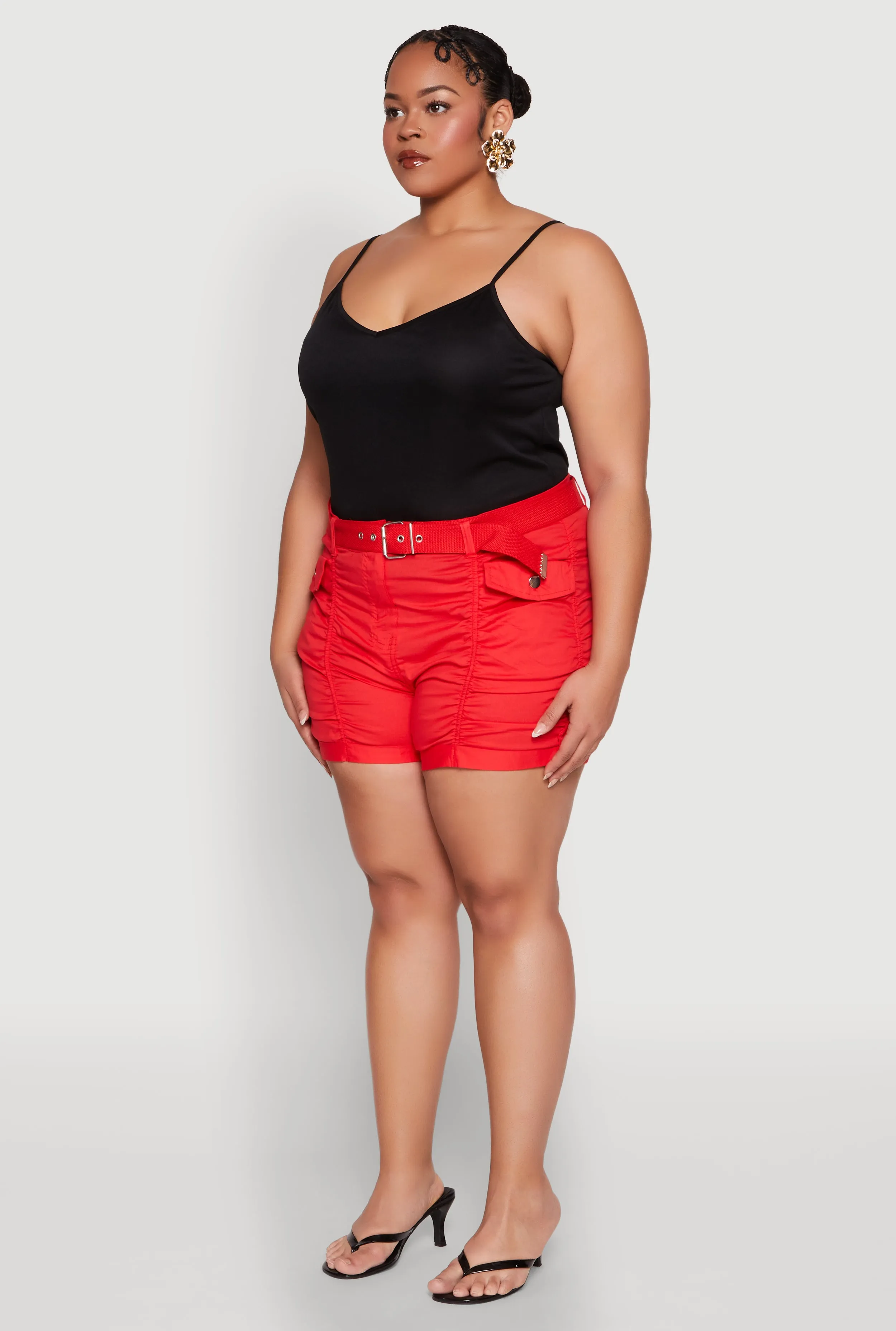 Plus Size Ruched Belted Shorts sold by Rainbow product image thumbnail 3