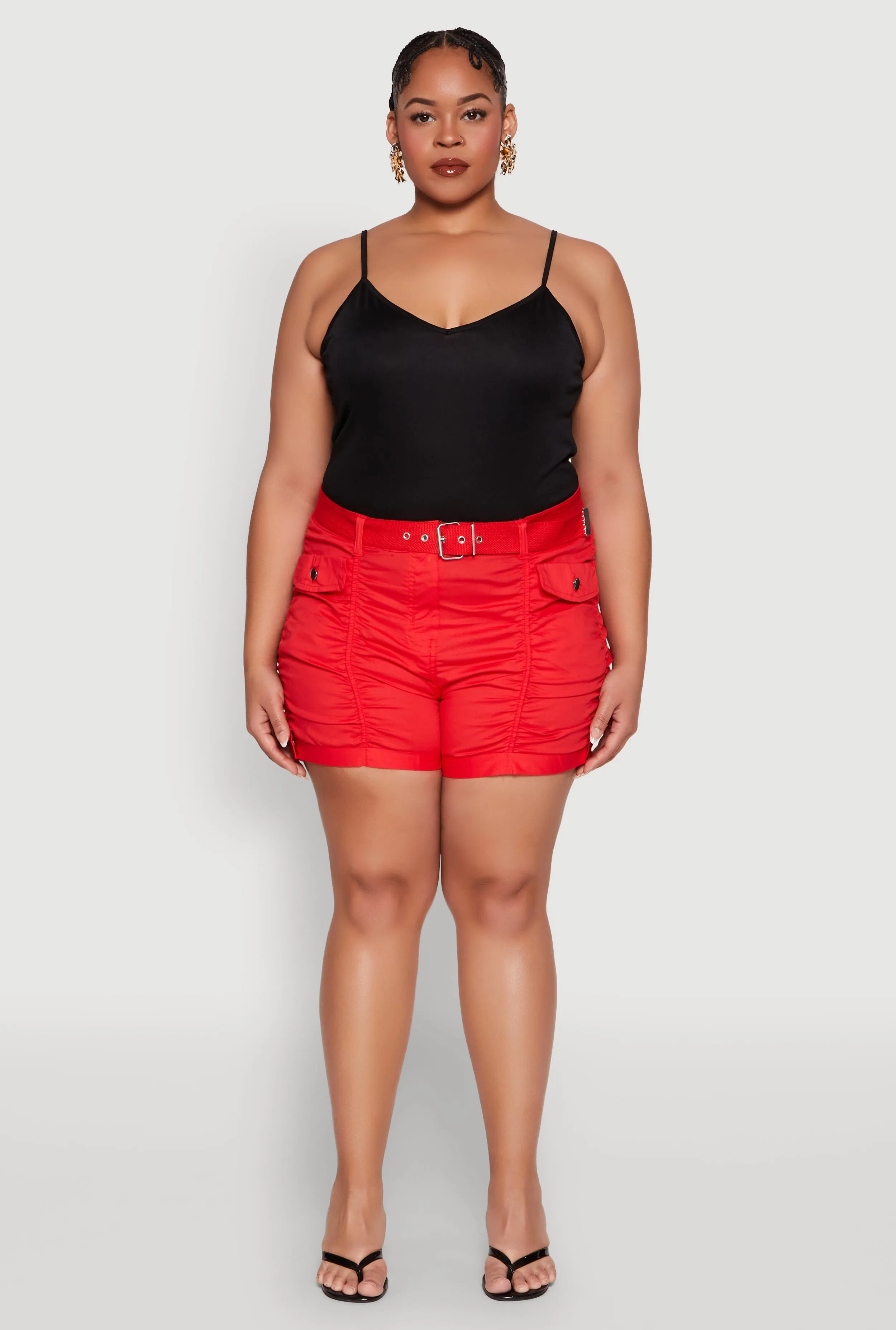 Plus Size Ruched Belted Shorts sold by Rainbow product image thumbnail 2