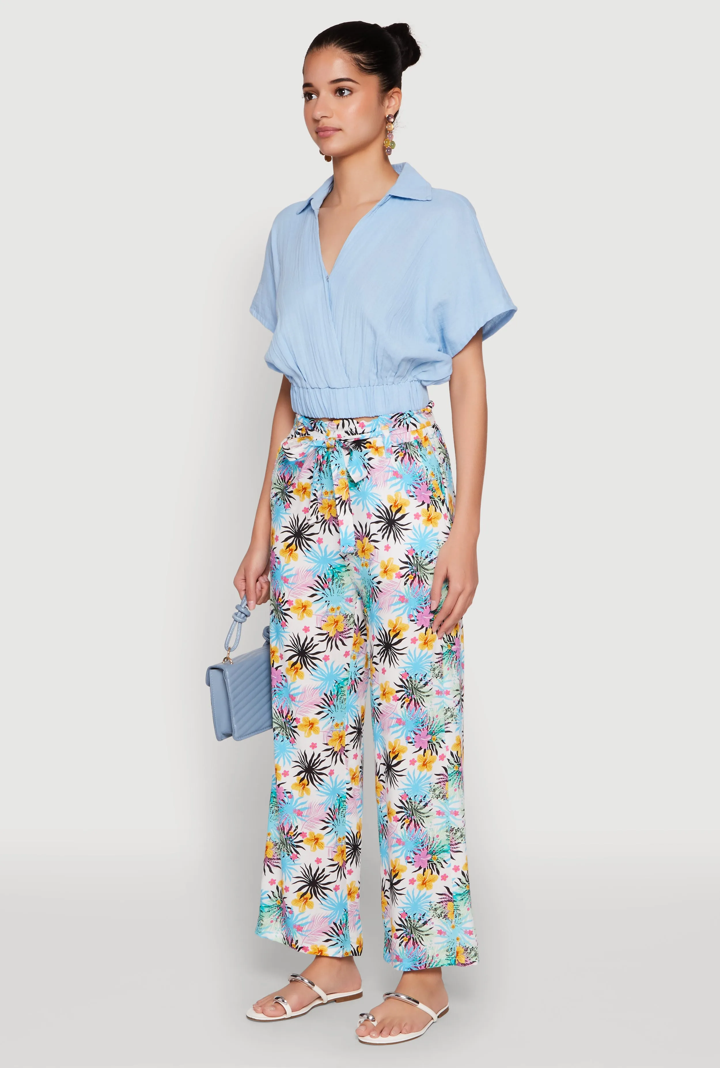 Faux Wrap Cropped Elastic Hem Blouse sold by Rainbow product image thumbnail 5