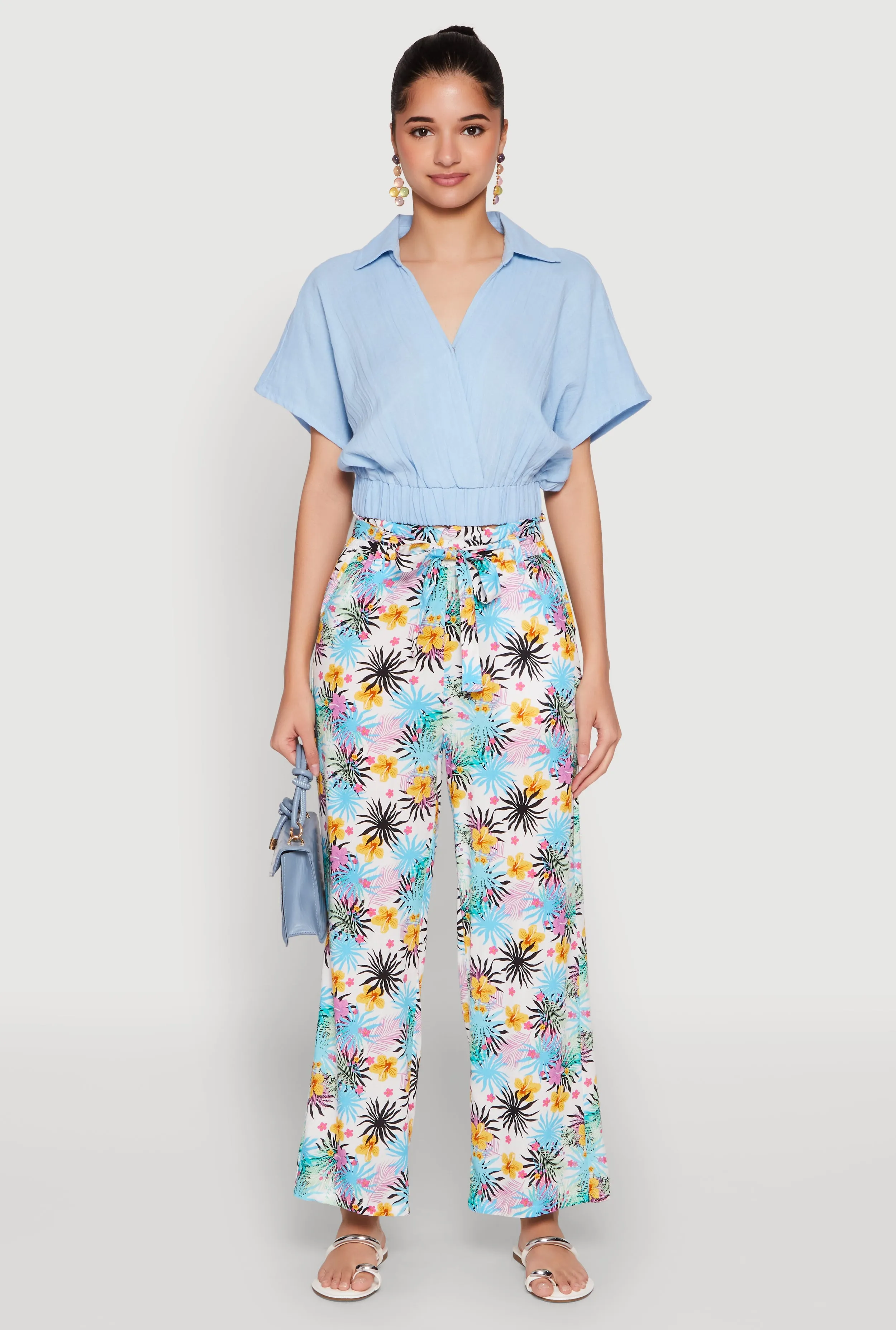 Faux Wrap Cropped Elastic Hem Blouse sold by Rainbow product image thumbnail 3