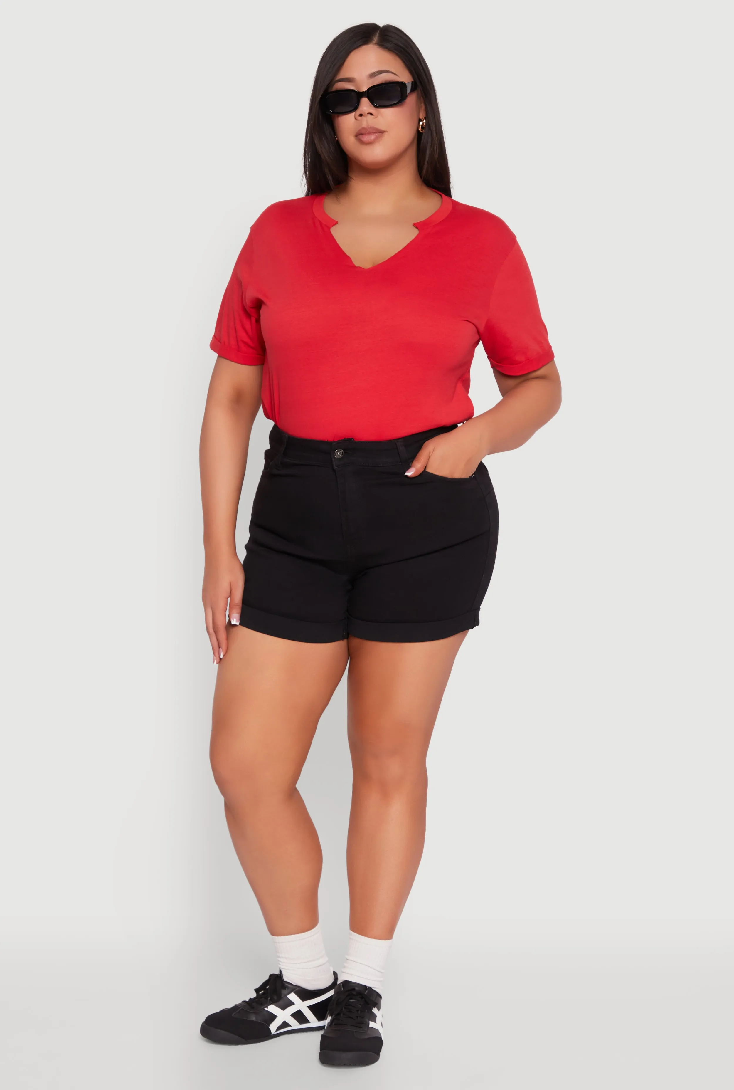 Plus Size WAX Fixed Cuff Denim Shorts sold by Rainbow