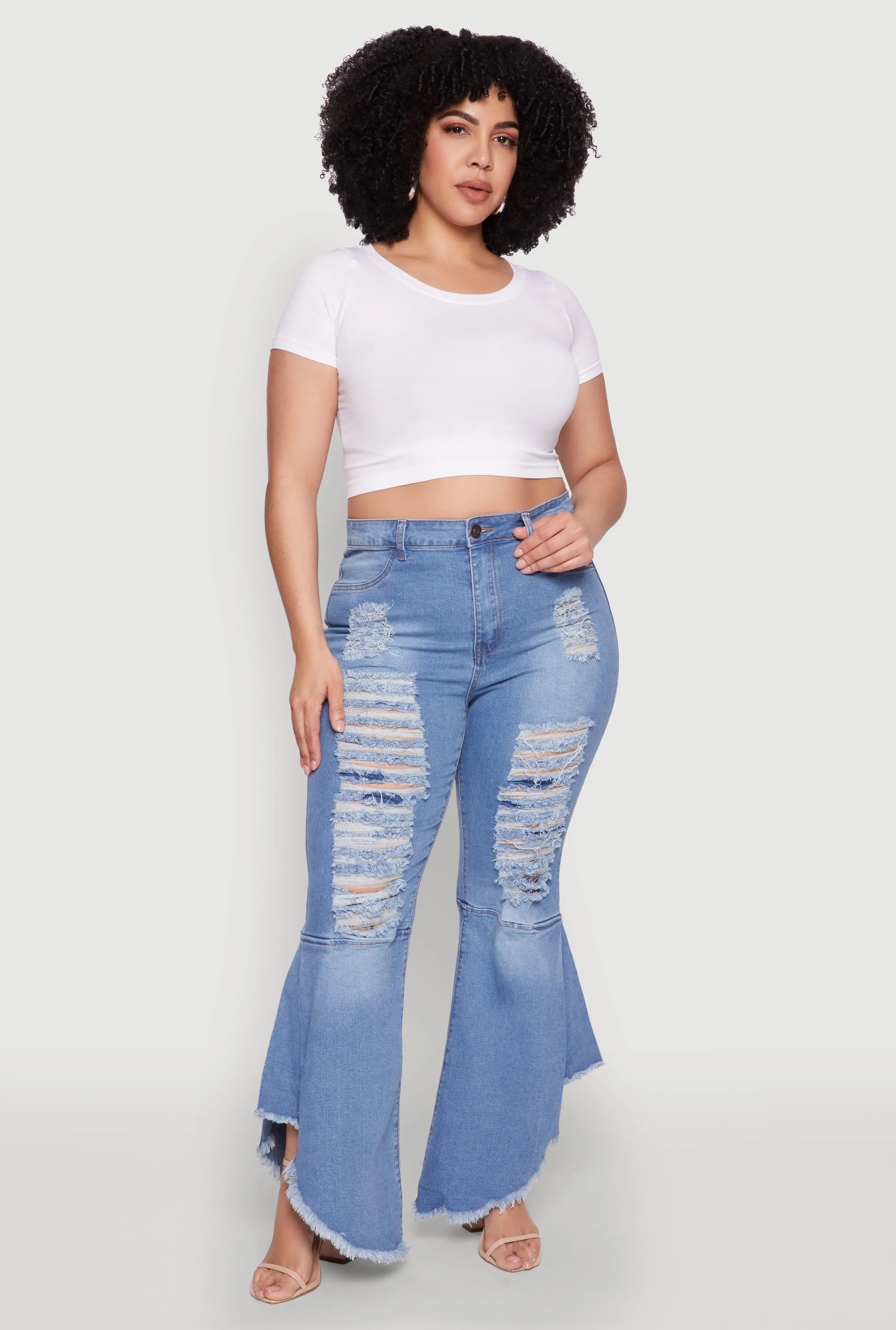 Plus Size Ripped Distressed Flared Jeans sold by Rainbow