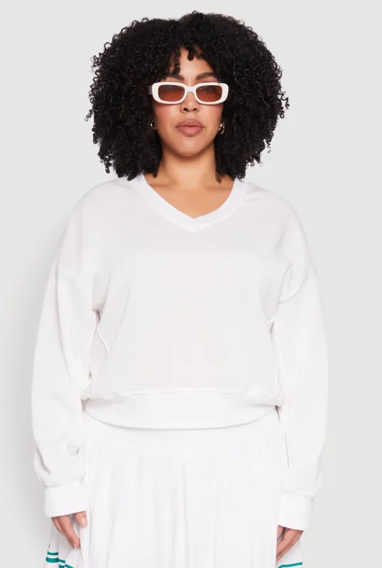 Plus Size V Neck Pullover Sweatshirt sold by Rainbow