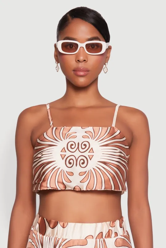 Satin Square Neck Tie Back Crop Top sold by Rainbow