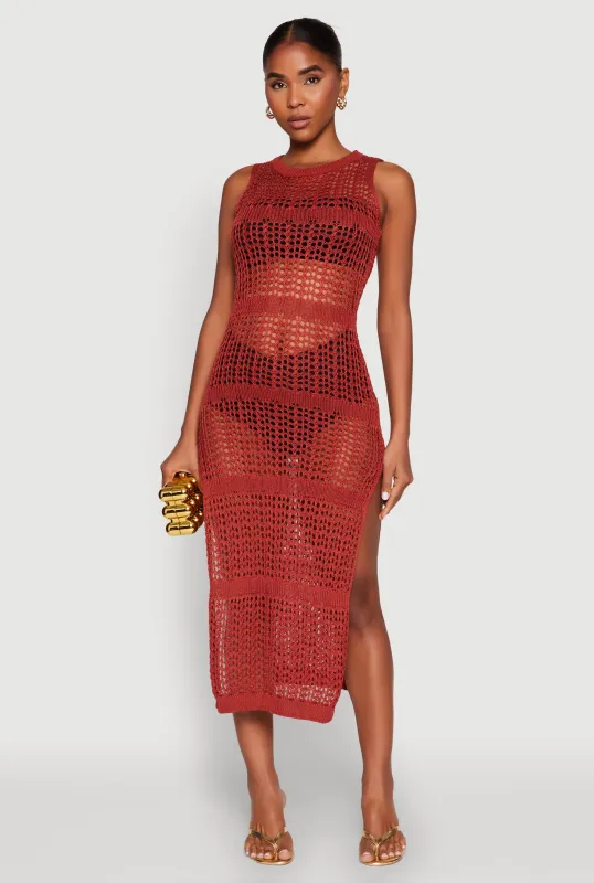 Side Slit Crochet Midi Dress sold by Rainbow