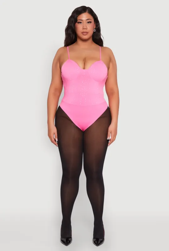 Plus Size Rhinestone Bustier Bodysuit sold by Rainbow