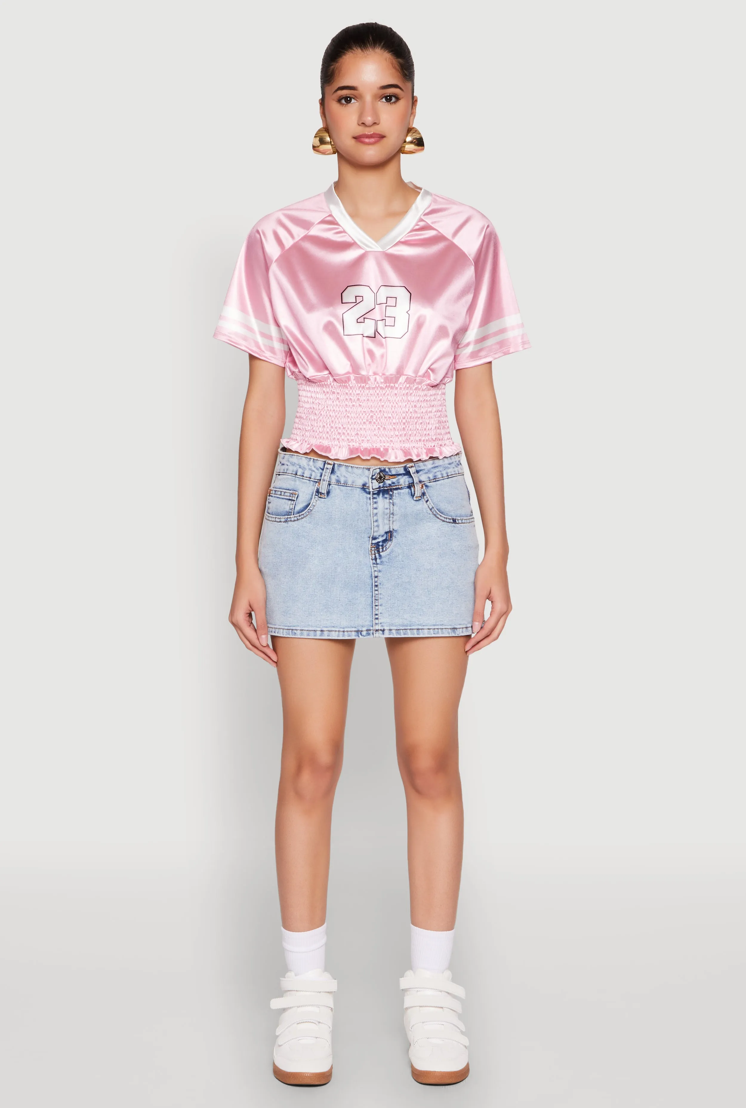 Satin Smocked 23 Football Crop Top sold by Rainbow product image thumbnail 3