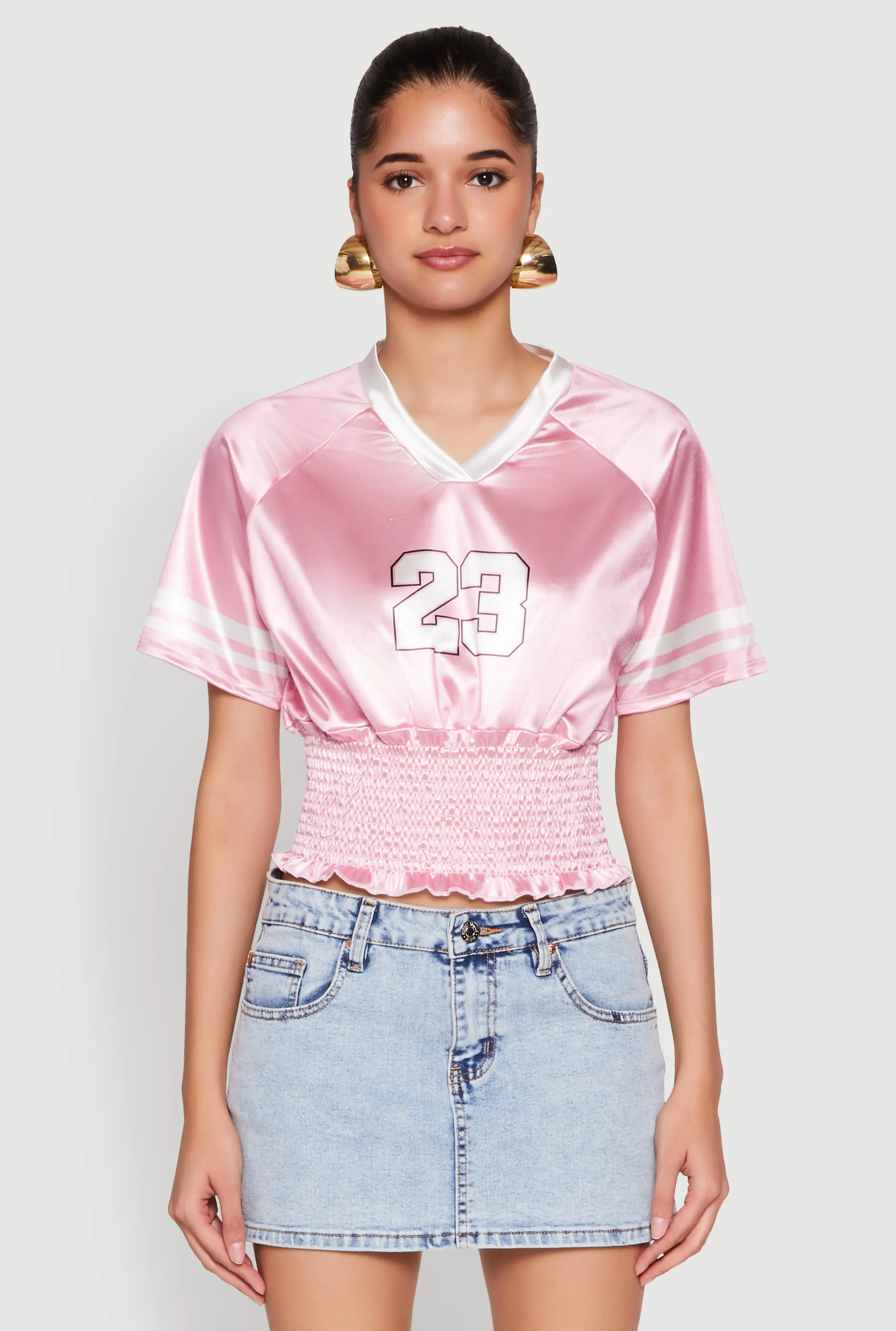 Satin Smocked 23 Football Crop Top sold by Rainbow product image thumbnail 2