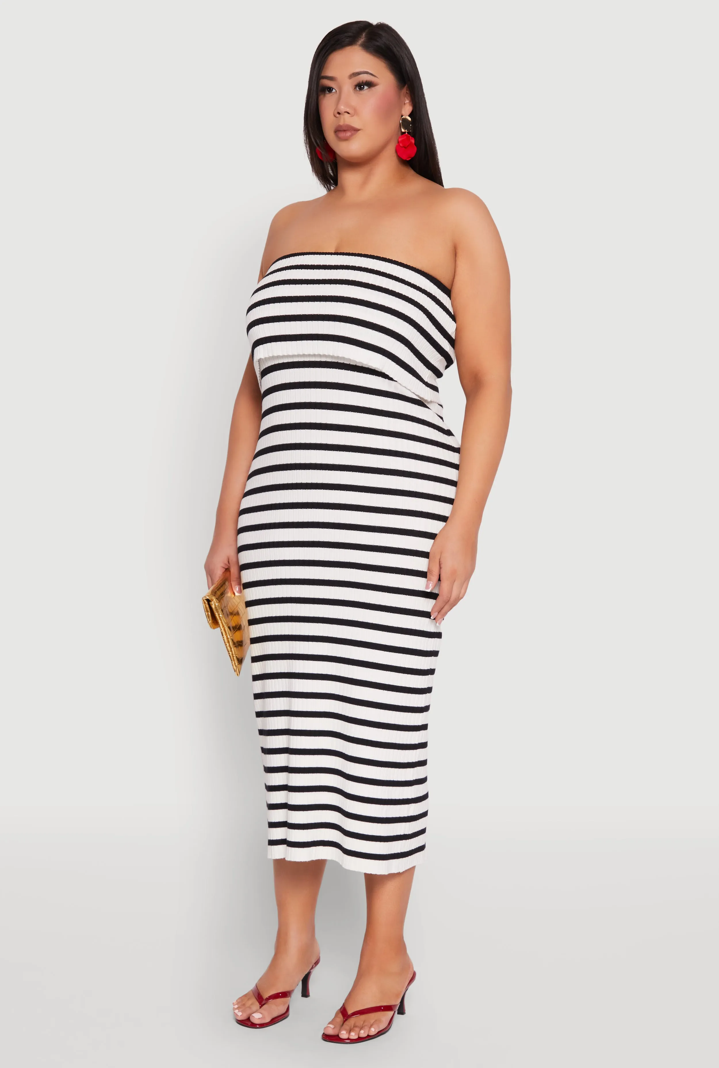 Plus Size Striped Rib Knit Overlay Sweater Dress sold by Rainbow product image thumbnail 3