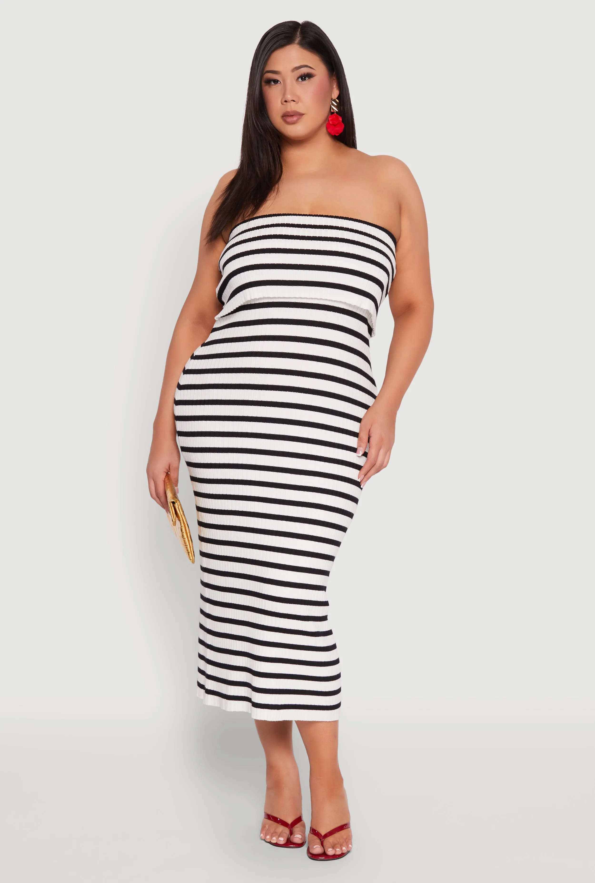 Plus Size Striped Rib Knit Overlay Sweater Dress sold by Rainbow product image thumbnail 2