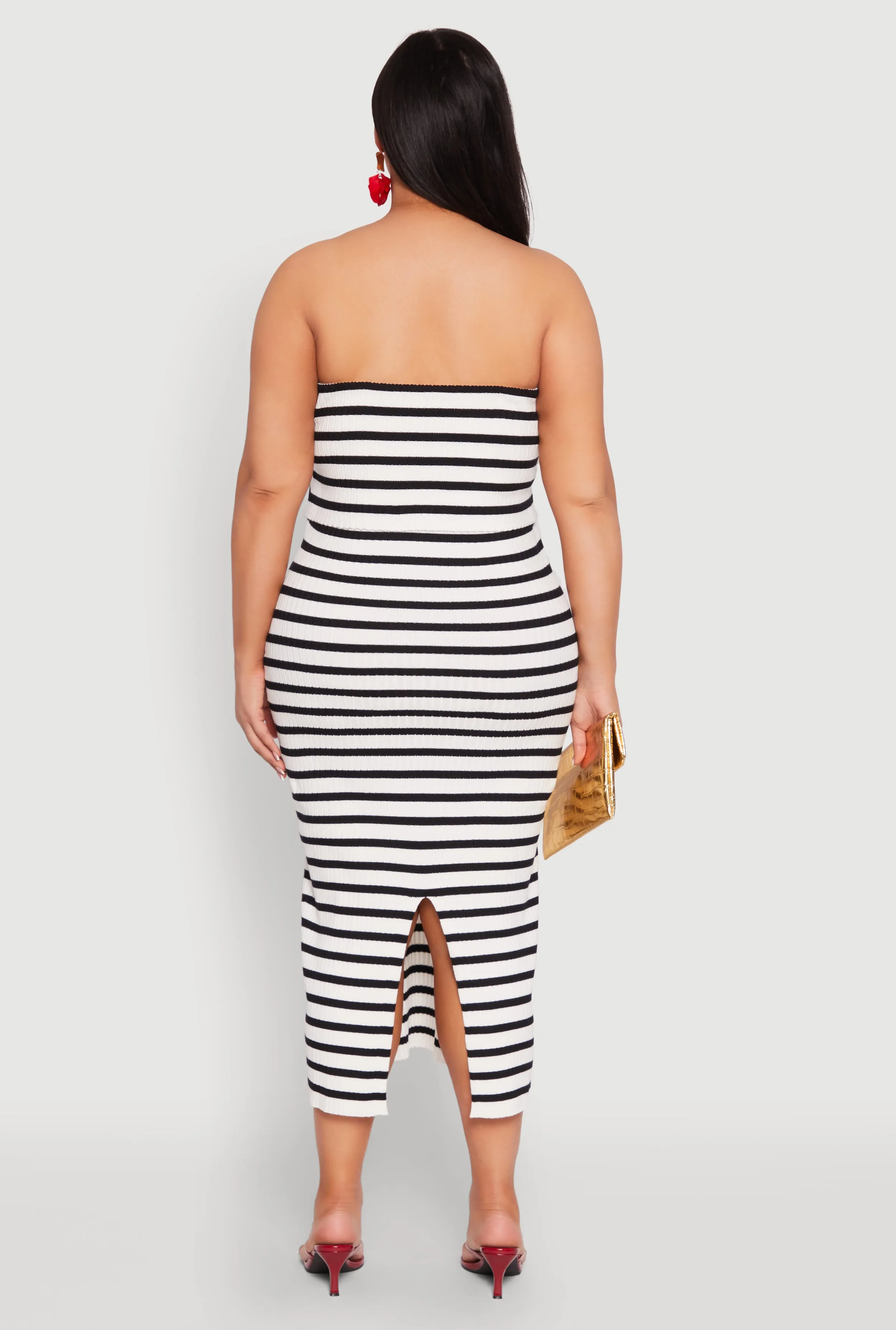 Plus Size Striped Rib Knit Overlay Sweater Dress sold by Rainbow product image thumbnail 5