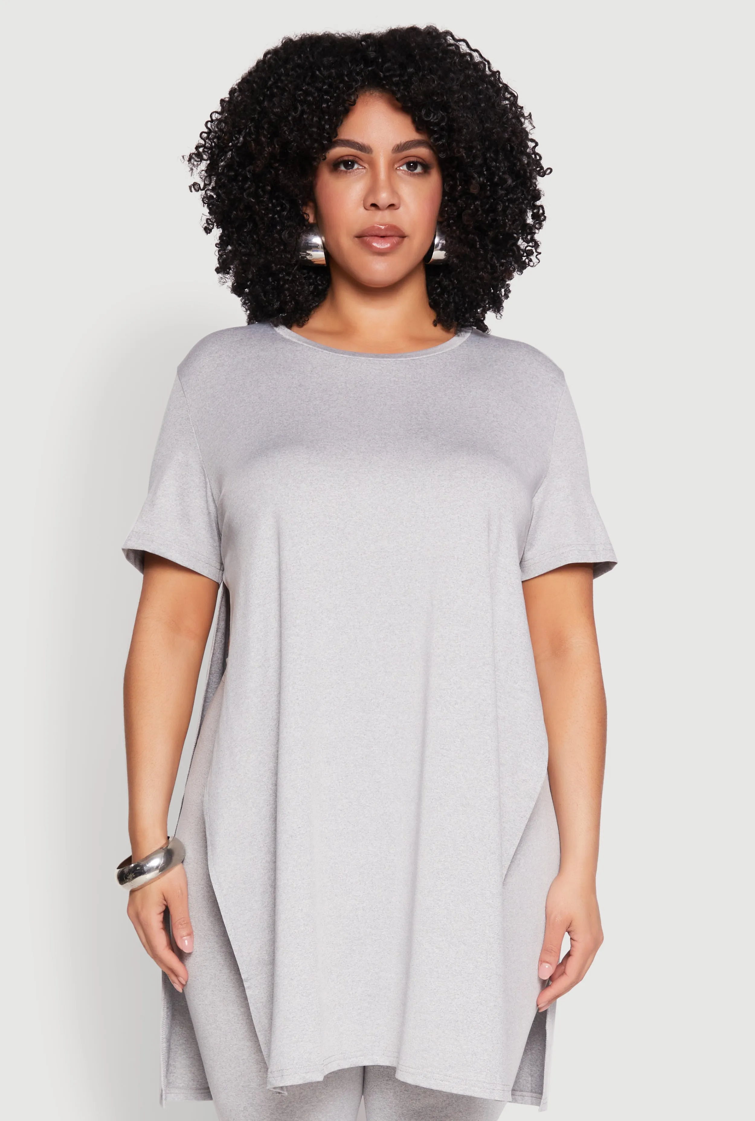 Plus Size Daisy Side Slit Crew Neck Tunic Top sold by Rainbow