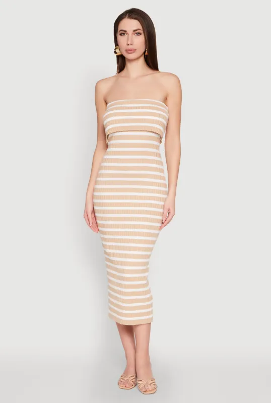 Striped Fold Over Tube Dress sold by Rainbow