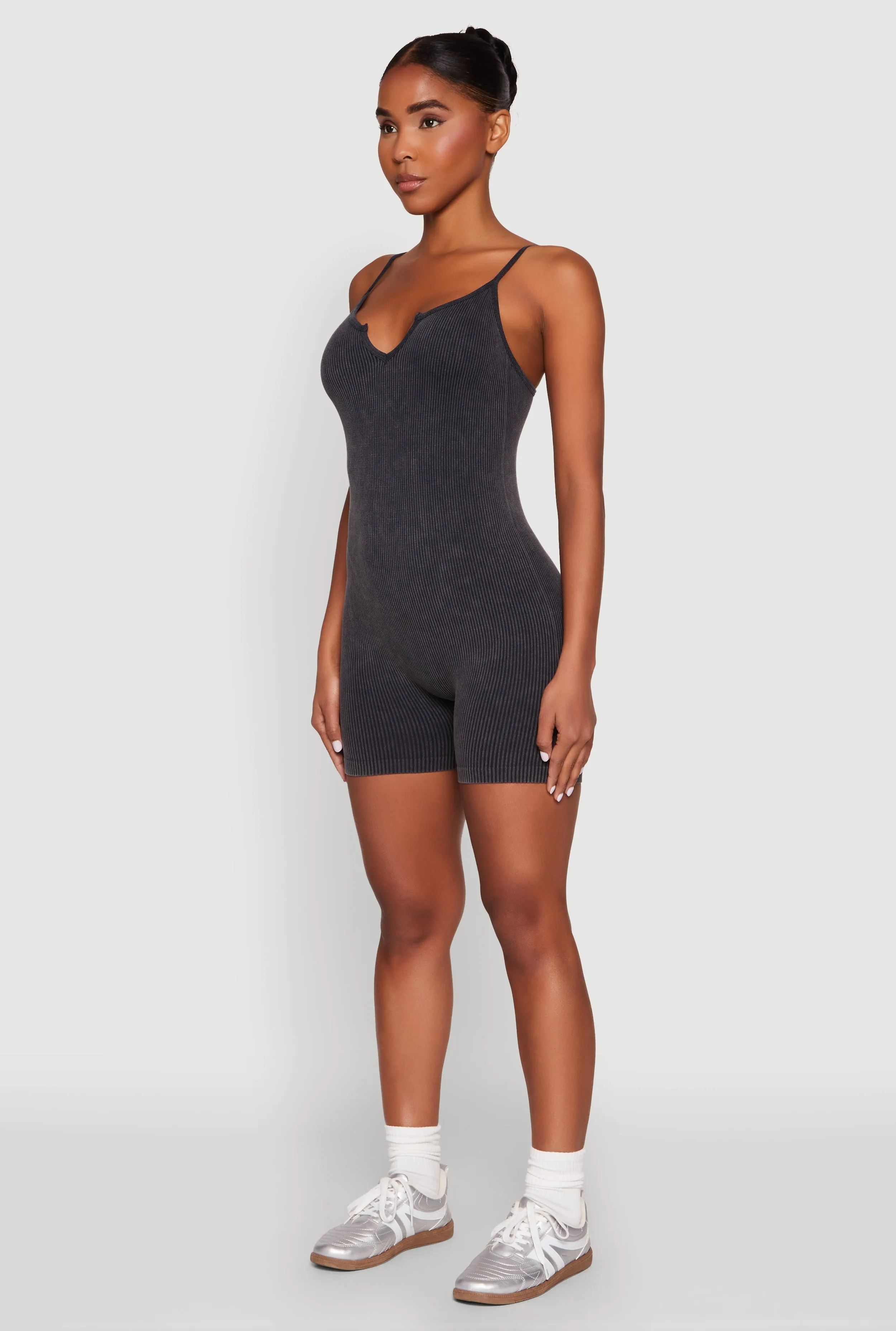 Mineral Wash Ribbed Knit Cami Romper sold by Rainbow product image thumbnail 3
