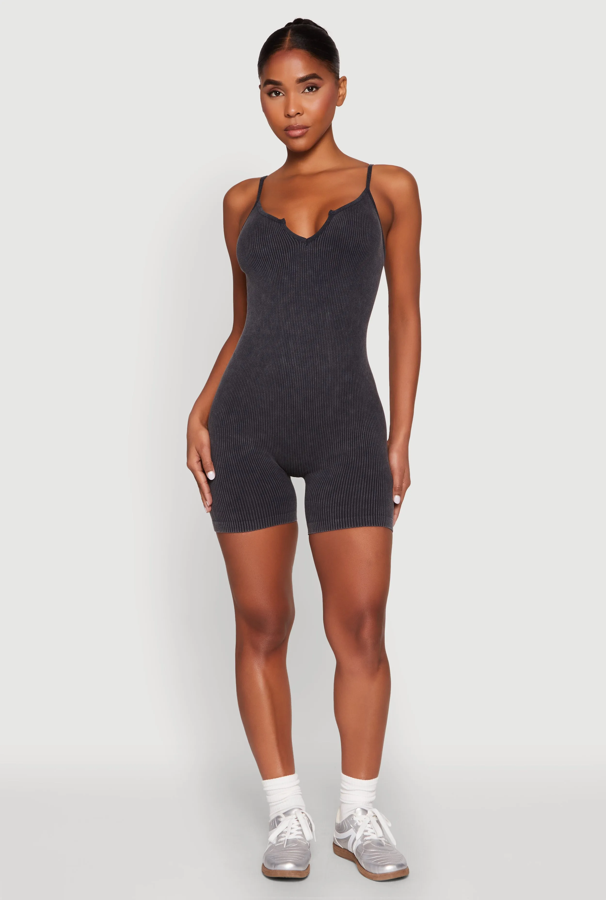 Mineral Wash Ribbed Knit Cami Romper sold by Rainbow