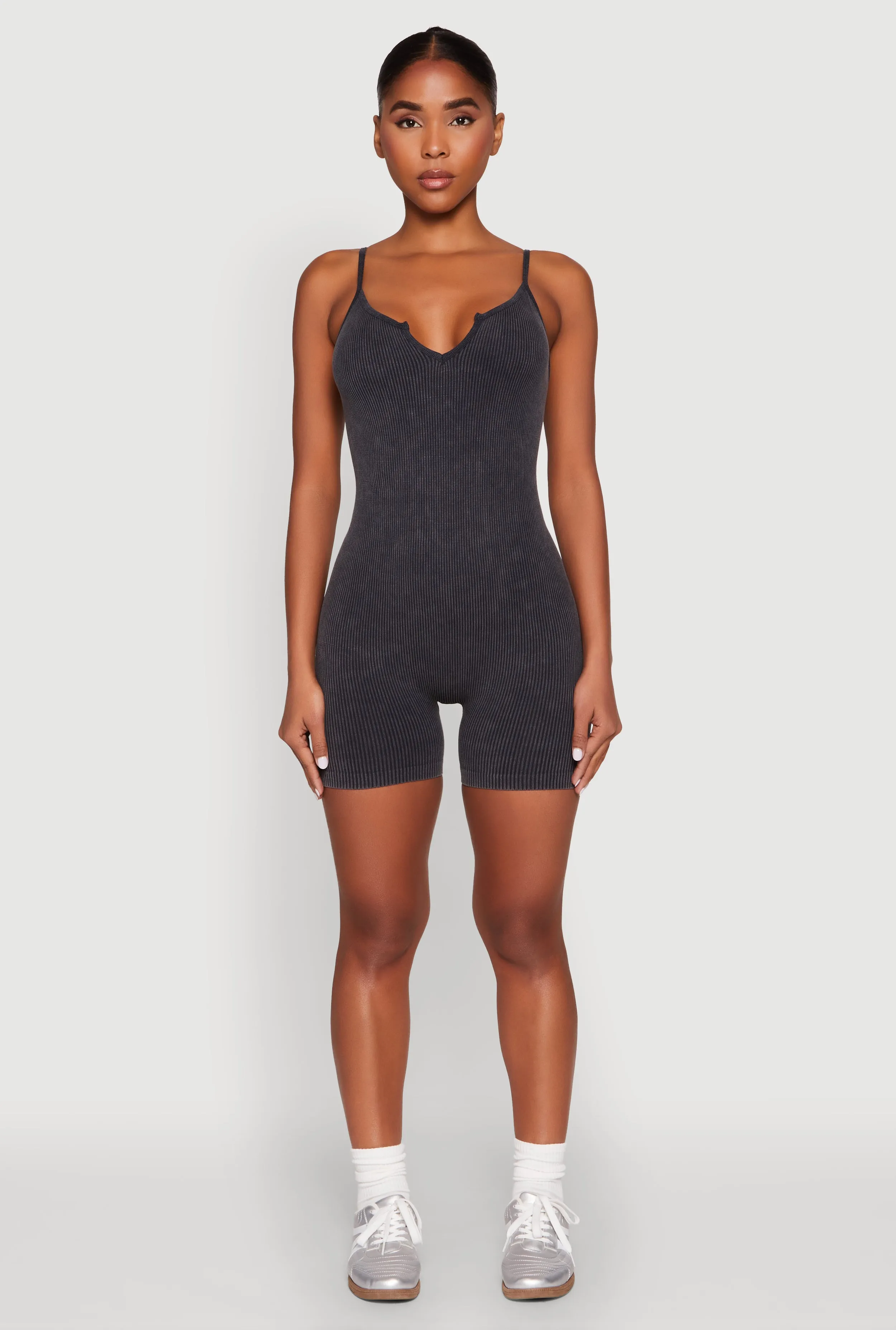 Mineral Wash Ribbed Knit Cami Romper sold by Rainbow product image thumbnail 2