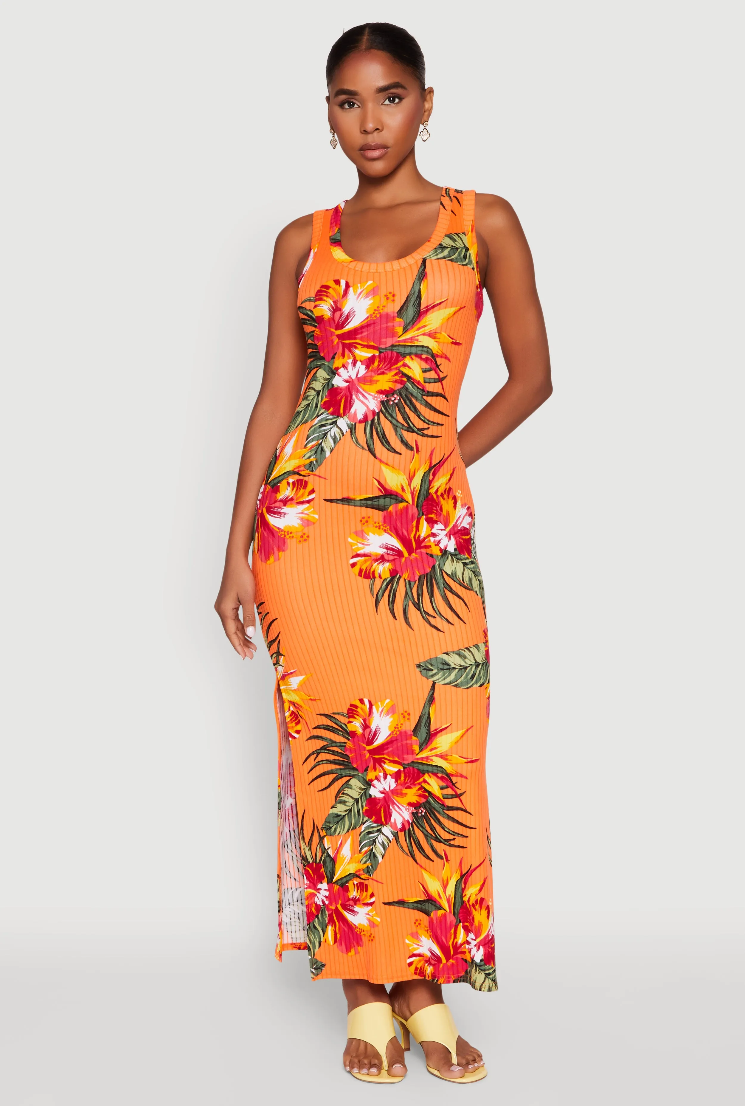 Ribbed Knit Floral Tank Dress sold by Rainbow