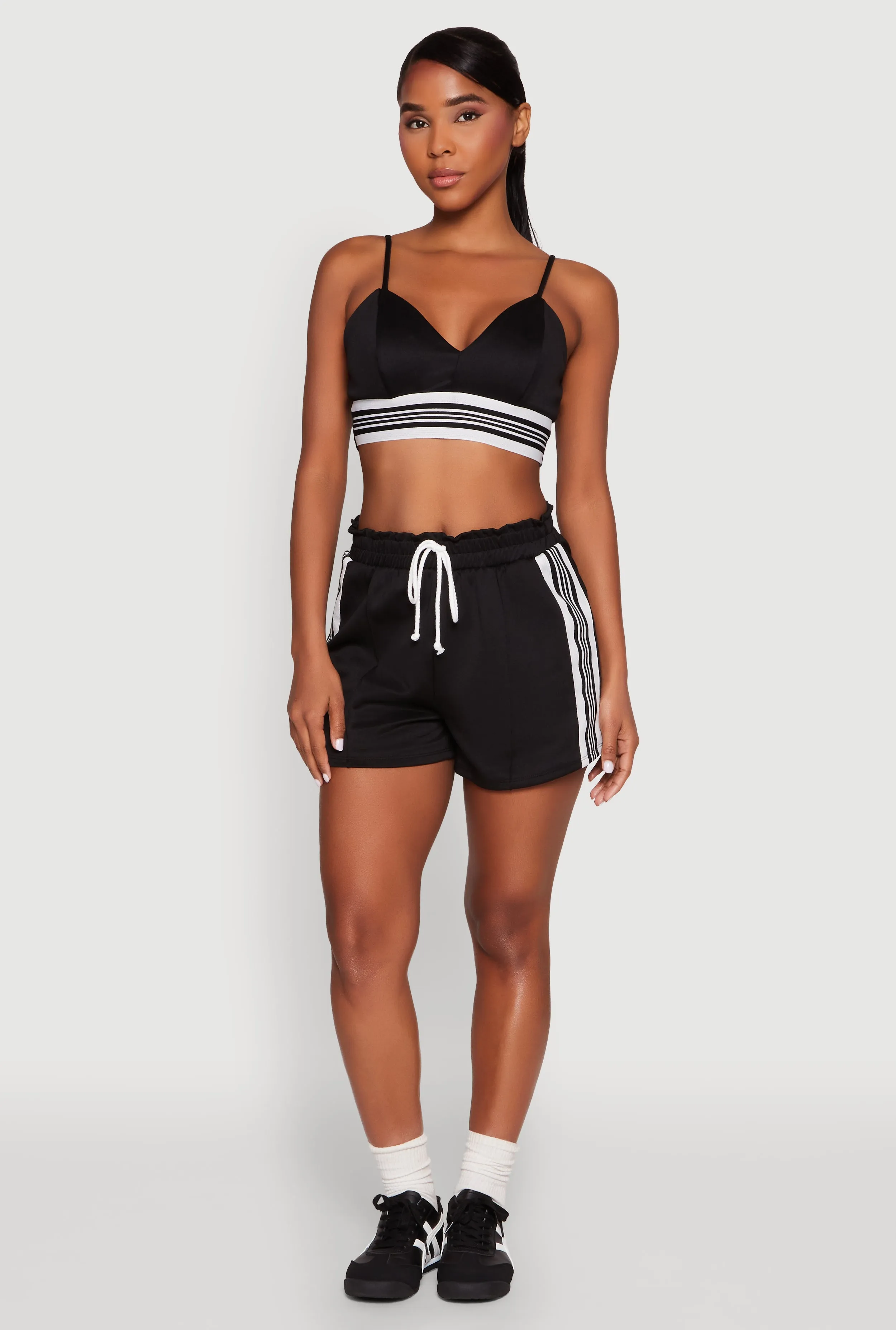 Contrast Side Stripe Paper Bag Waist Short sold by Rainbow