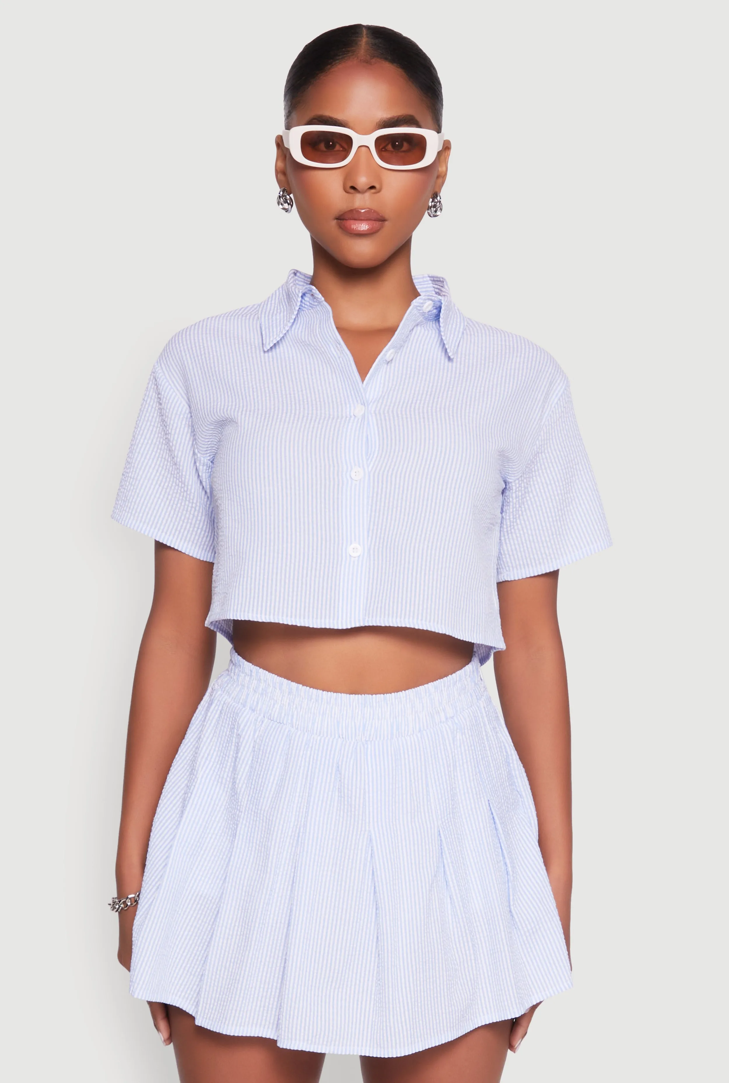 Striped Button Front Cropped Shirt sold by Rainbow