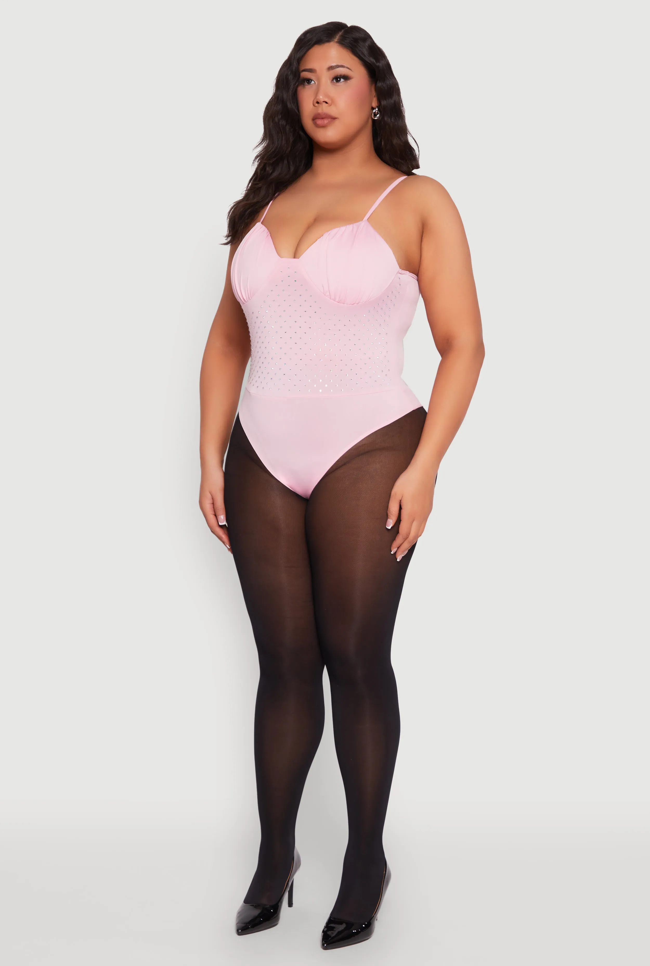 Plus Size Rhinestone Ruched Padded Bustier Bodysuit sold by Rainbow product image thumbnail 5