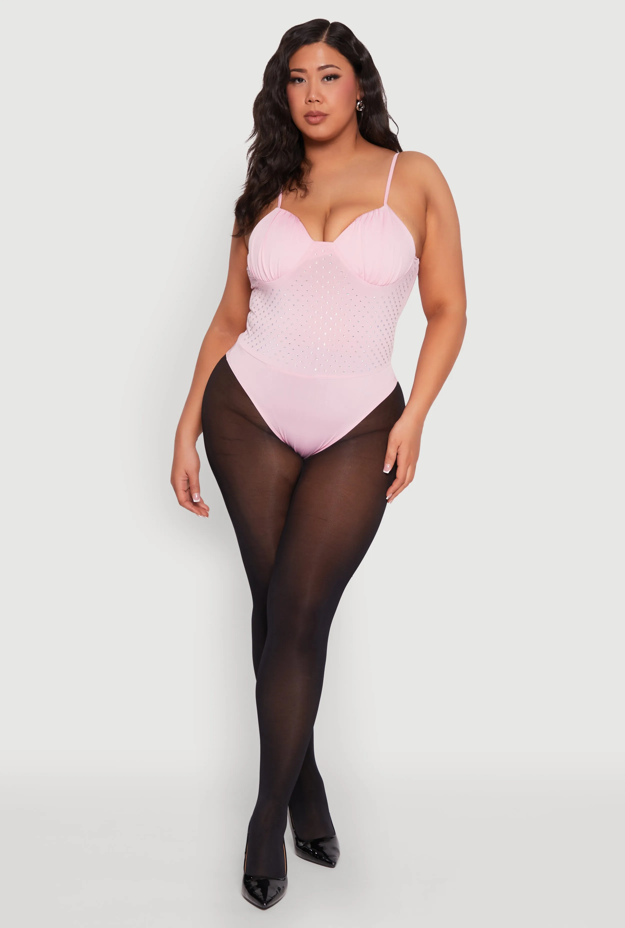 Plus Size Rhinestone Ruched Padded Bustier Bodysuit sold by Rainbow