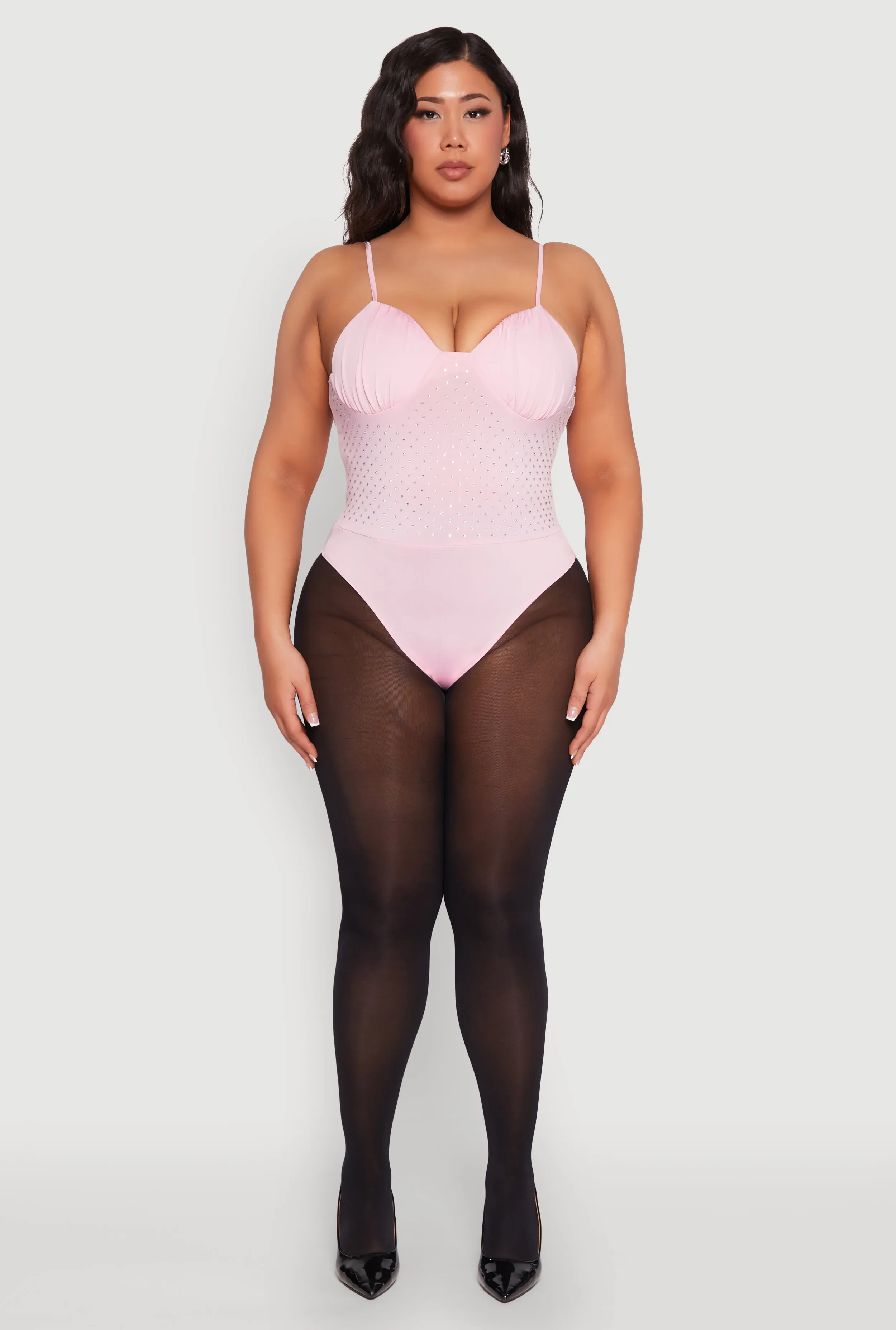 Plus Size Rhinestone Ruched Padded Bustier Bodysuit sold by Rainbow product image thumbnail 3