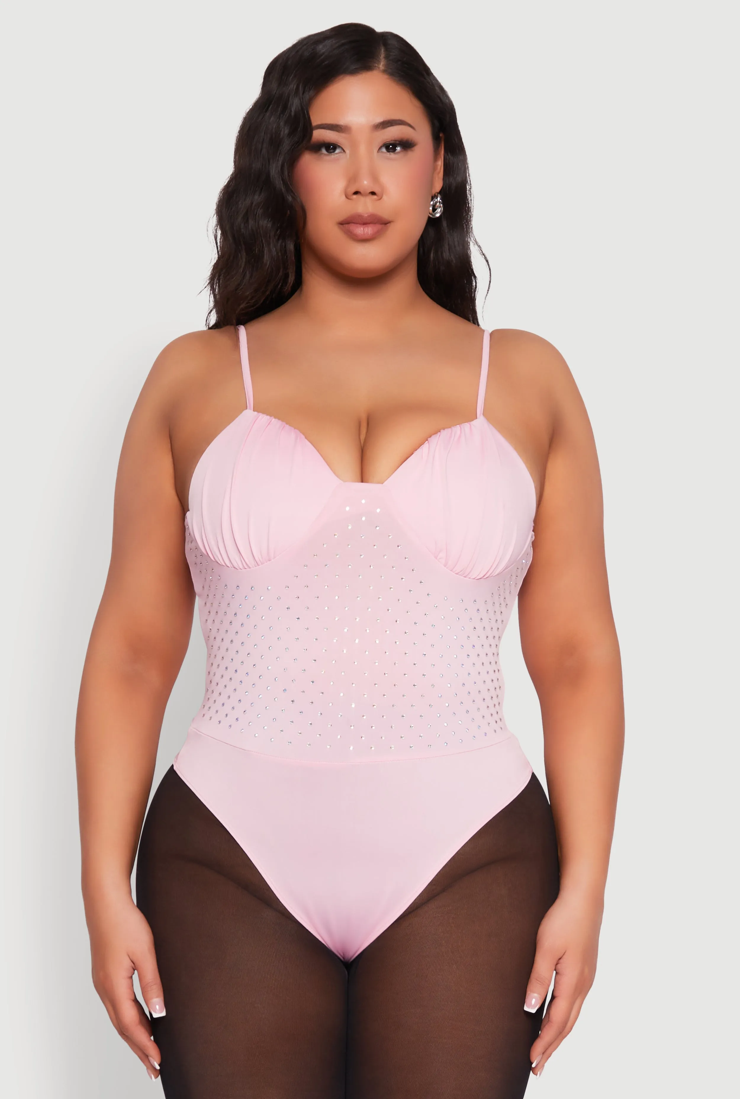 Plus Size Rhinestone Ruched Padded Bustier Bodysuit sold by Rainbow product image thumbnail 2