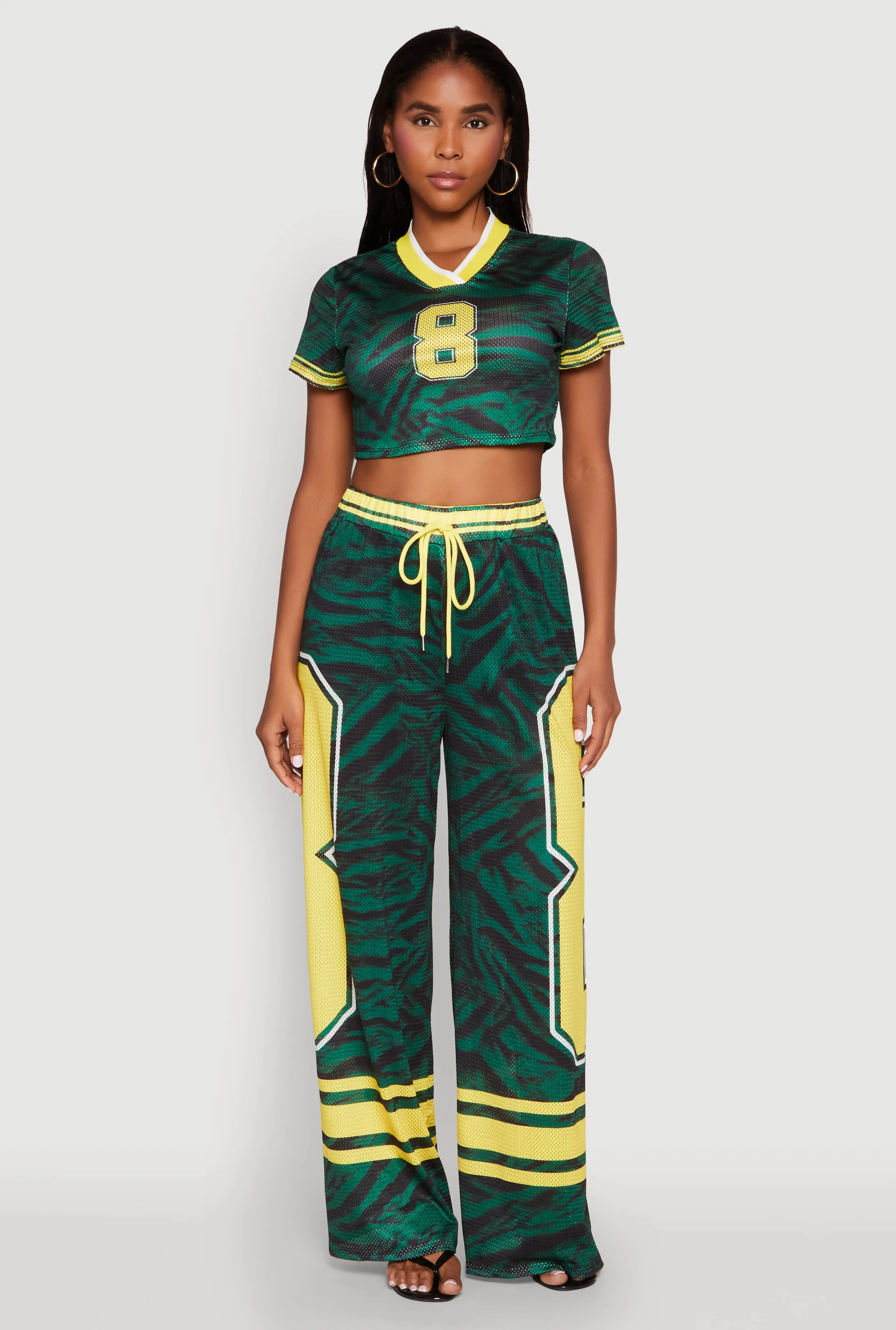 Jersey Mesh Graphic Zebra Print Wide Leg Pants sold by Rainbow