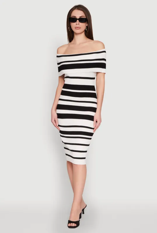 Almost Famous Off the Shoulder Striped Dress sold by Rainbow