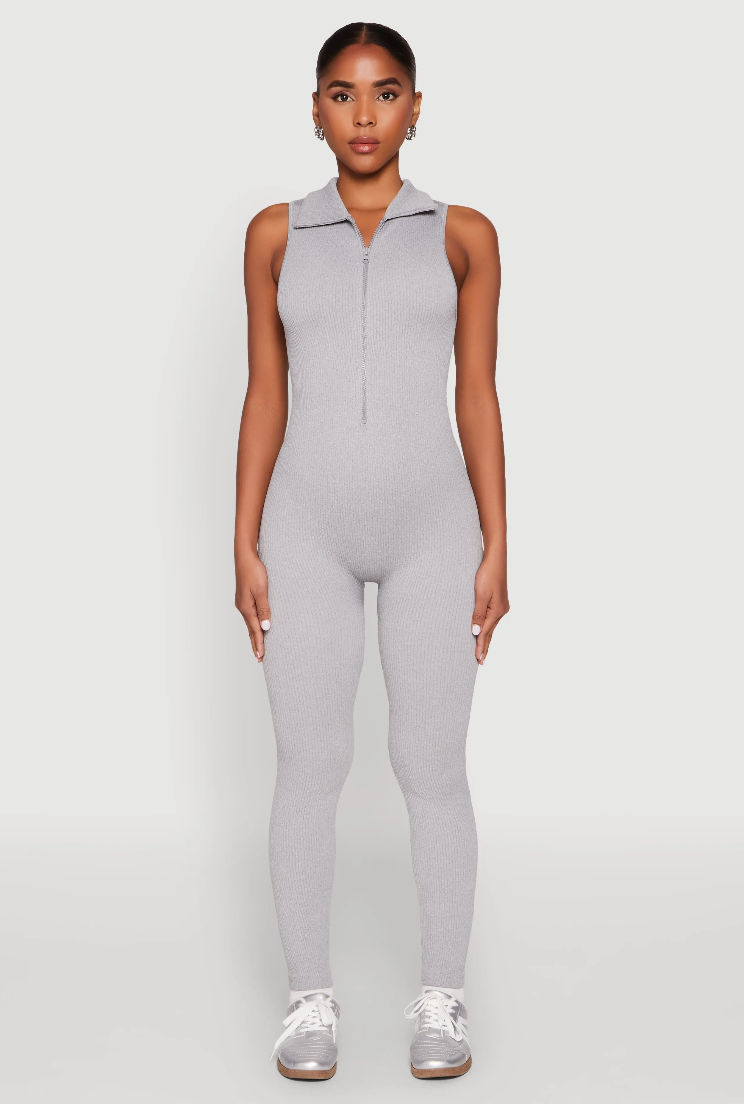 Ribbed Knit Collared Zip Front Jumpsuit sold by Rainbow product image thumbnail 2