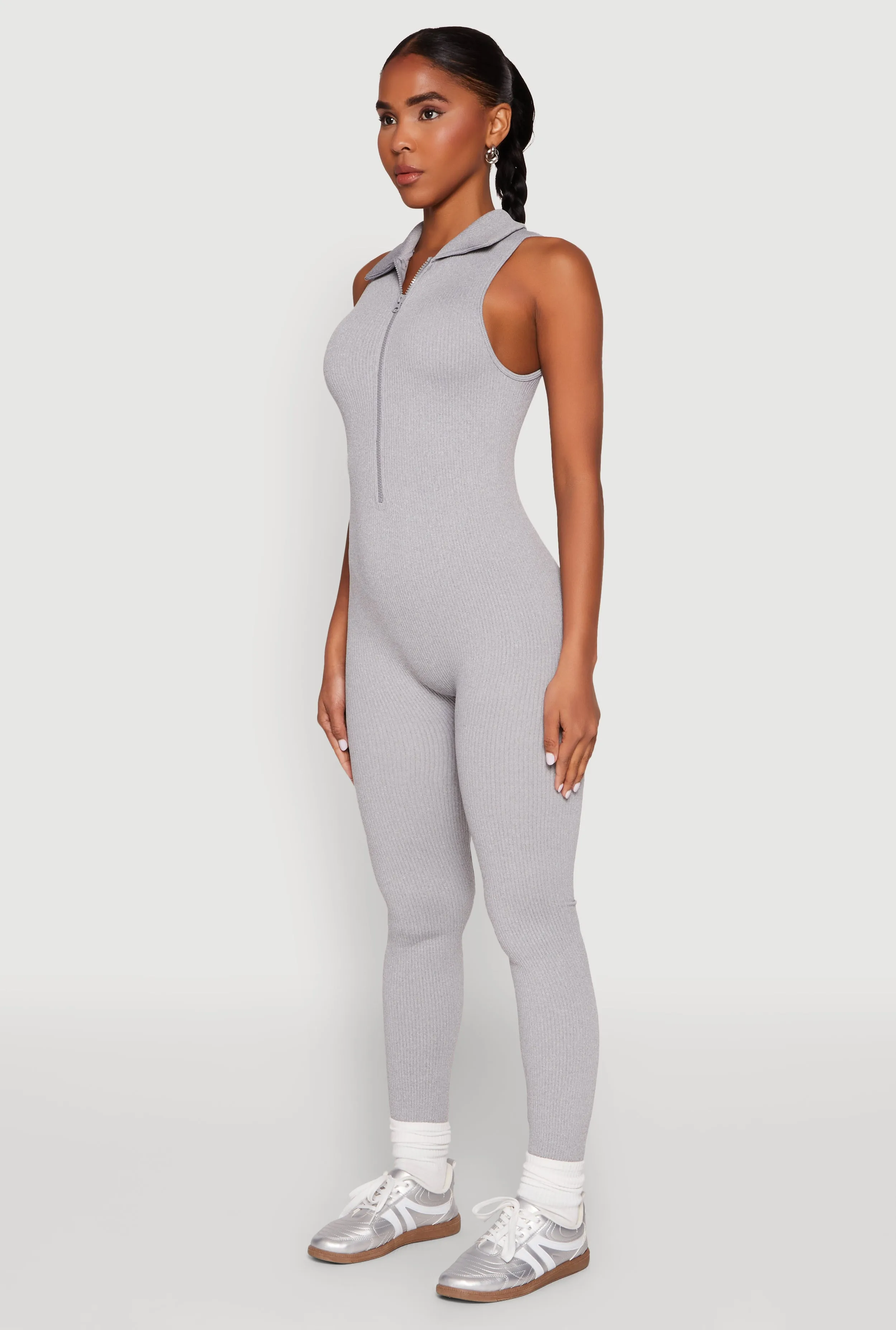 Ribbed Knit Collared Zip Front Jumpsuit sold by Rainbow product image thumbnail 3