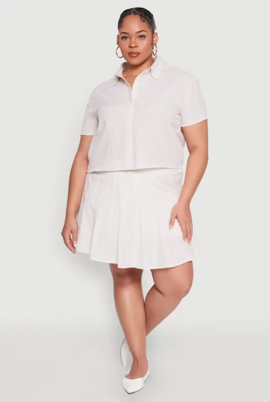 Plus Size Almost Famous Striped Seersucker Pleated Skirt sold by Rainbow