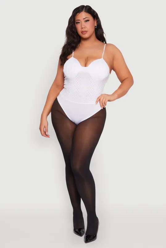 Plus Size Rhinestone Ruched Padded Bustier Bodysuit sold by Rainbow
