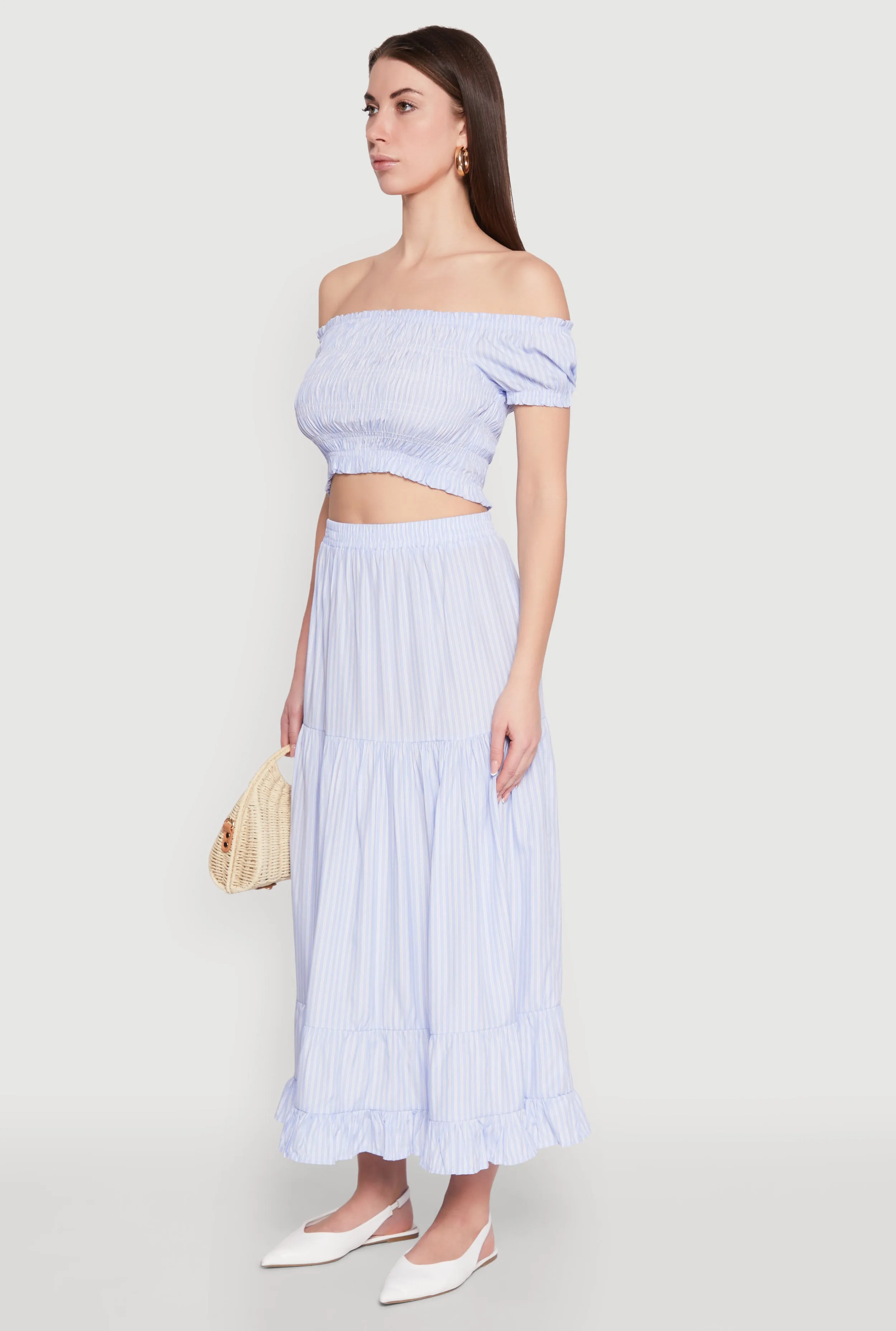 Almost Famous Pinstripe Smocked Crop Top sold by Rainbow product image thumbnail 5