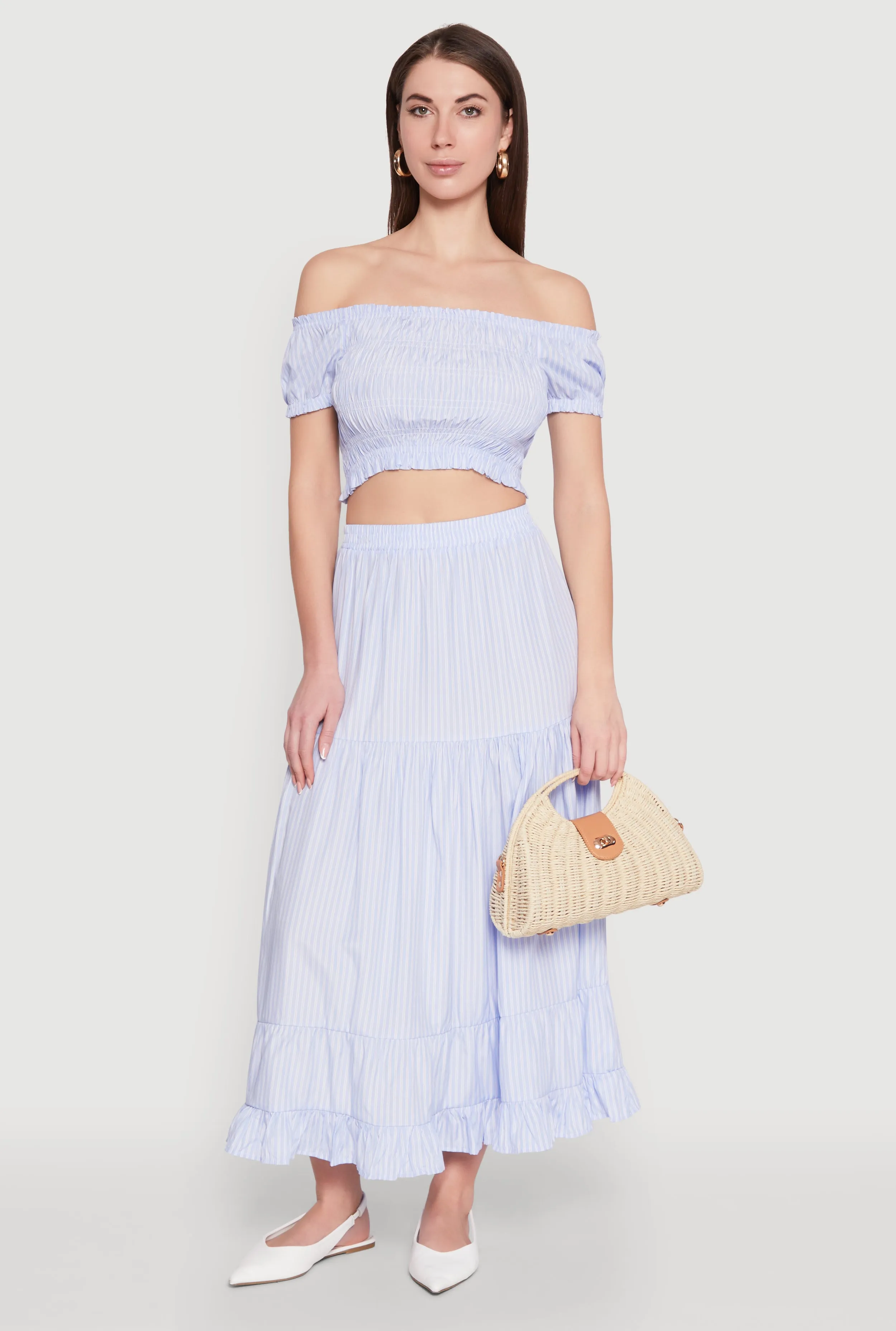 Almost Famous Pinstripe Smocked Crop Top sold by Rainbow product image thumbnail 3