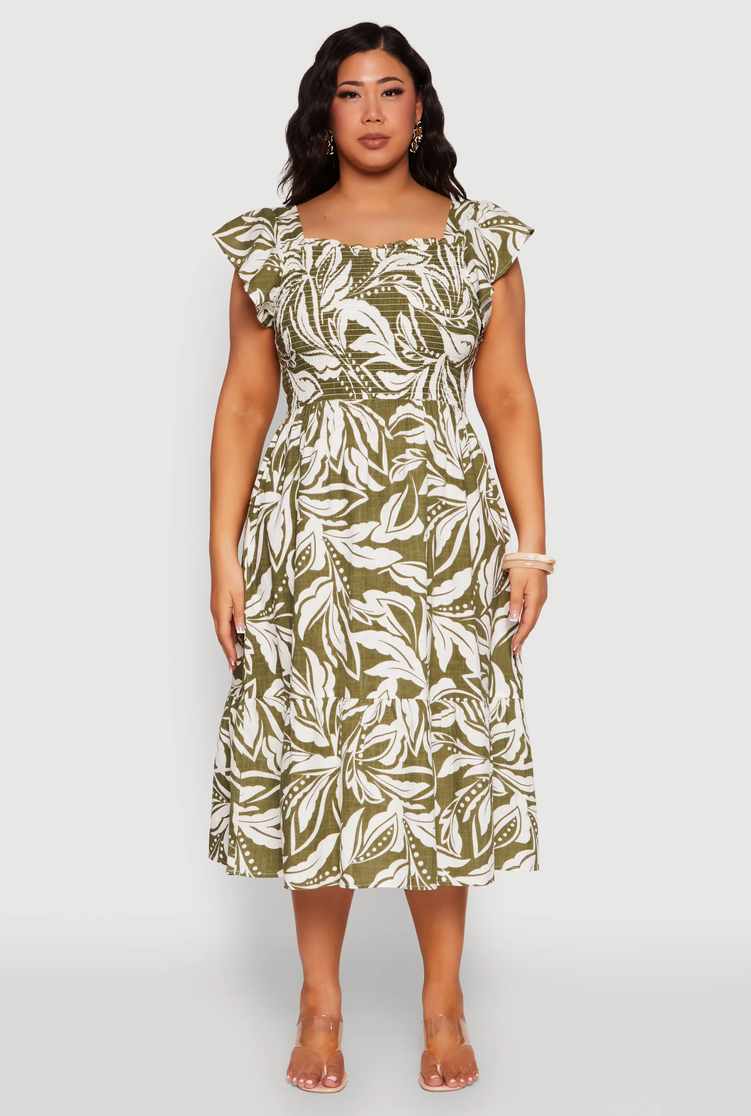 Plus Size Smocked Floral Print Midi Dress sold by Rainbow product image thumbnail 2