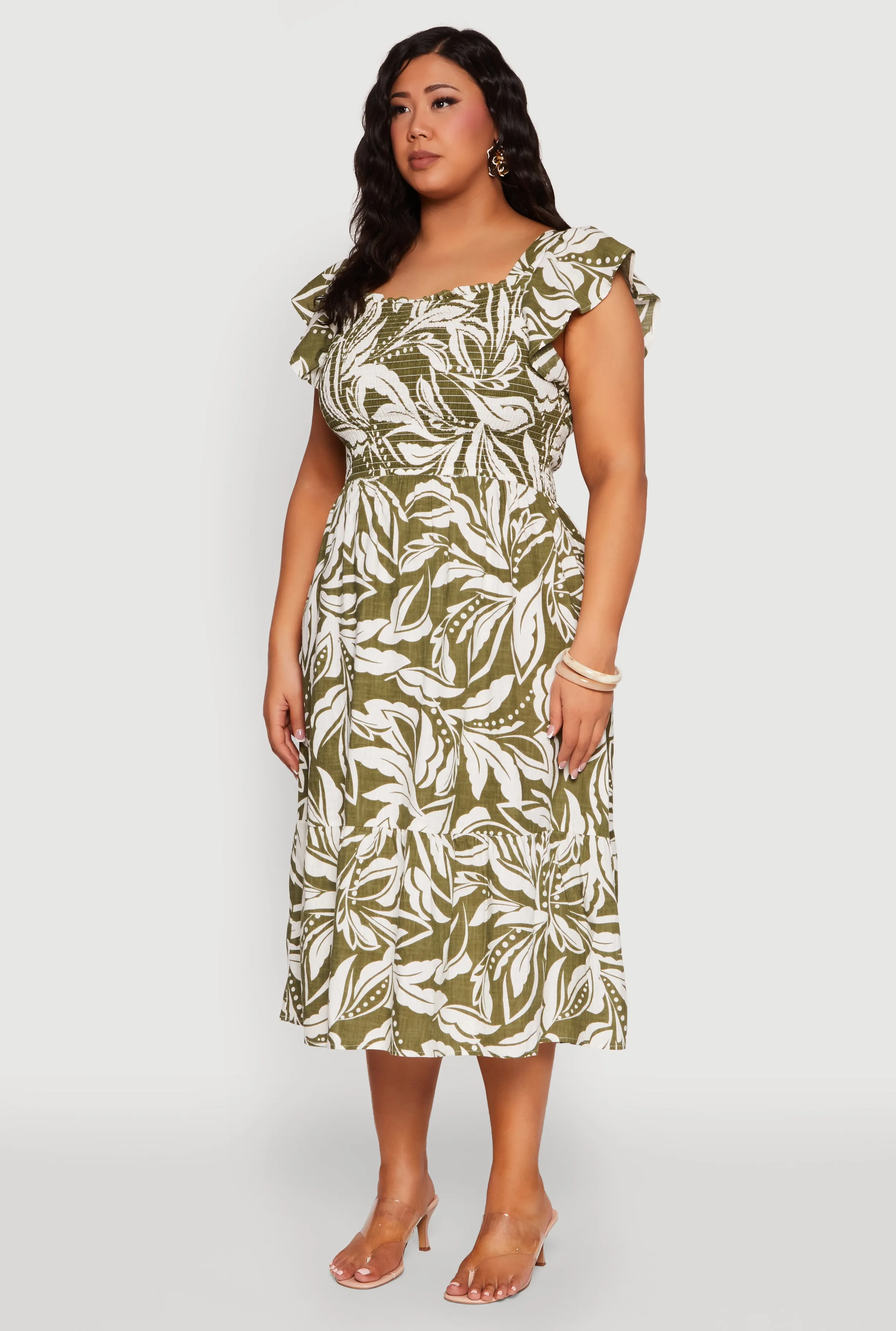 Plus Size Smocked Floral Print Midi Dress sold by Rainbow product image thumbnail 3