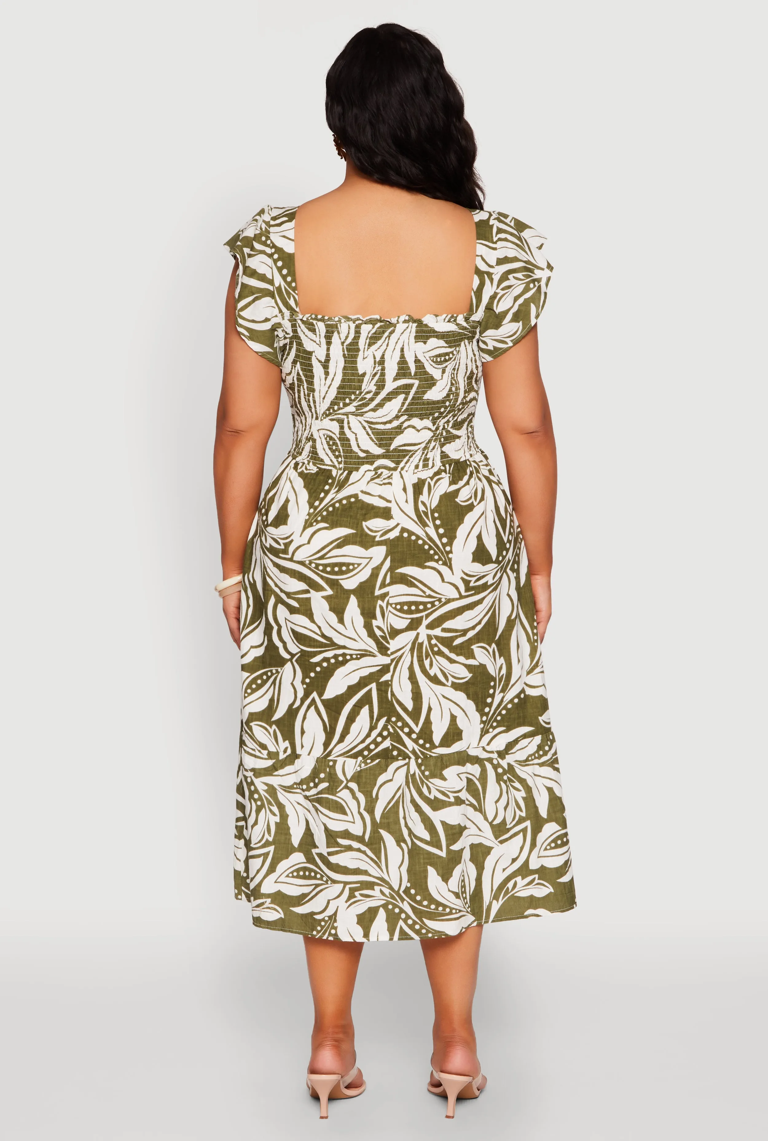Plus Size Smocked Floral Print Midi Dress sold by Rainbow product image thumbnail 5