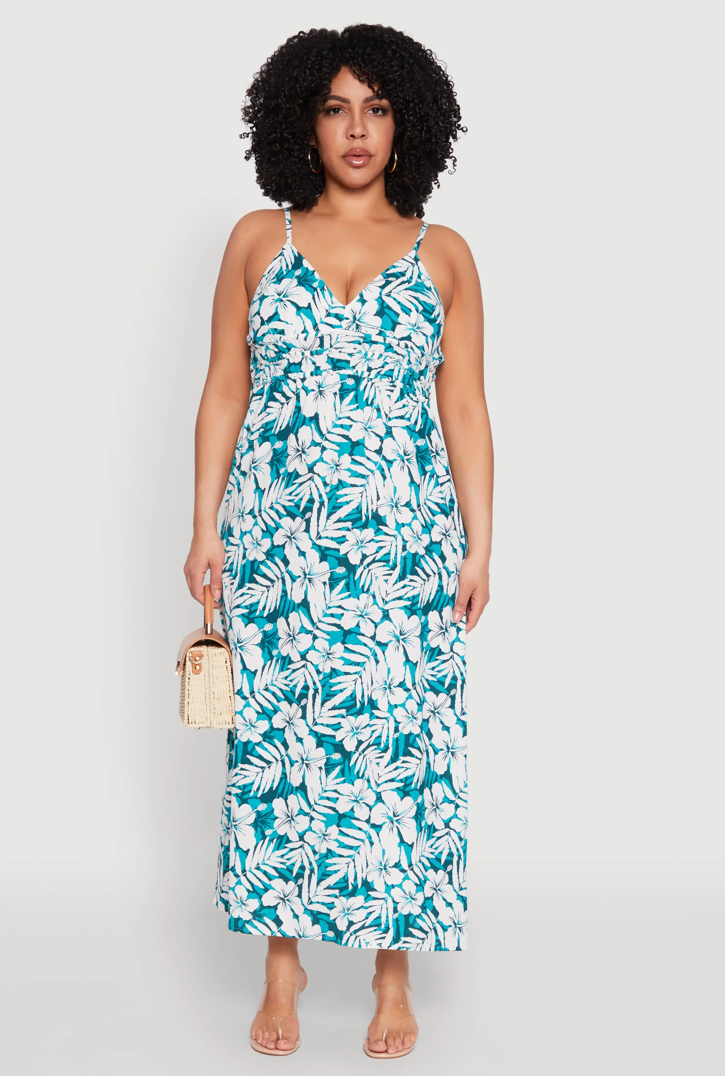 Plus Size Tropical Print Empire Waist Maxi Dress sold by Rainbow