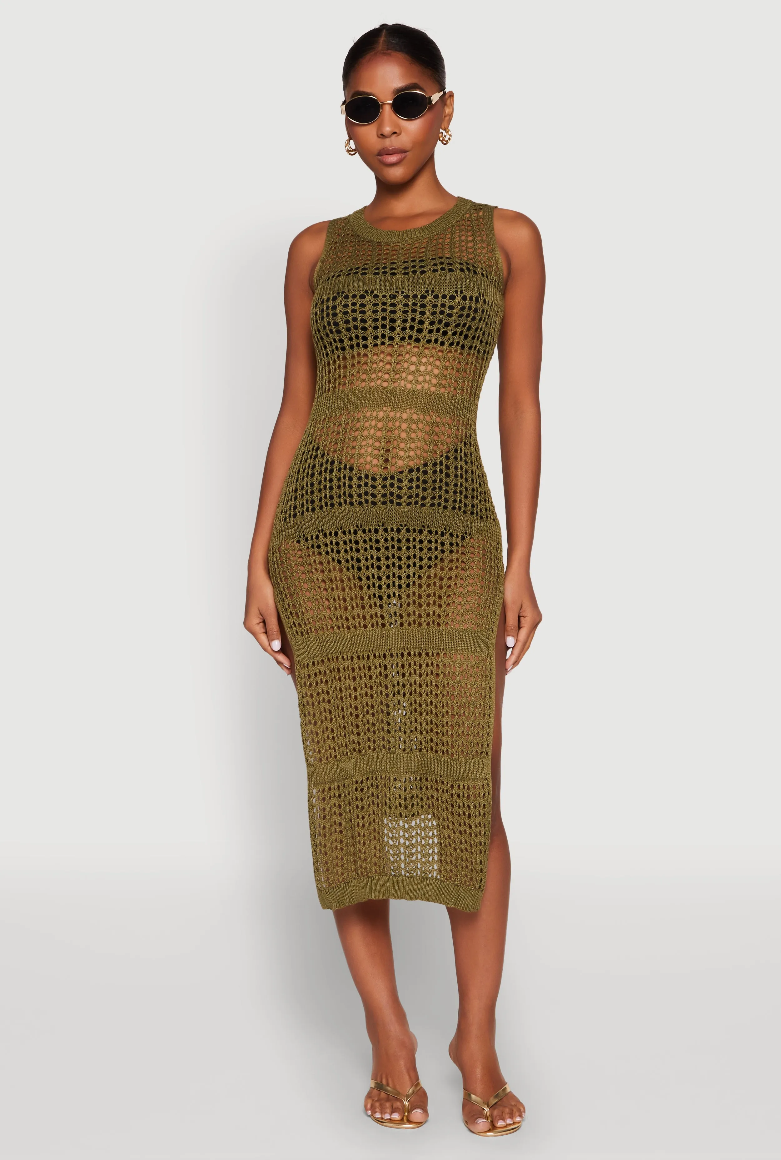 Side Slit Crochet Midi Dress sold by Rainbow