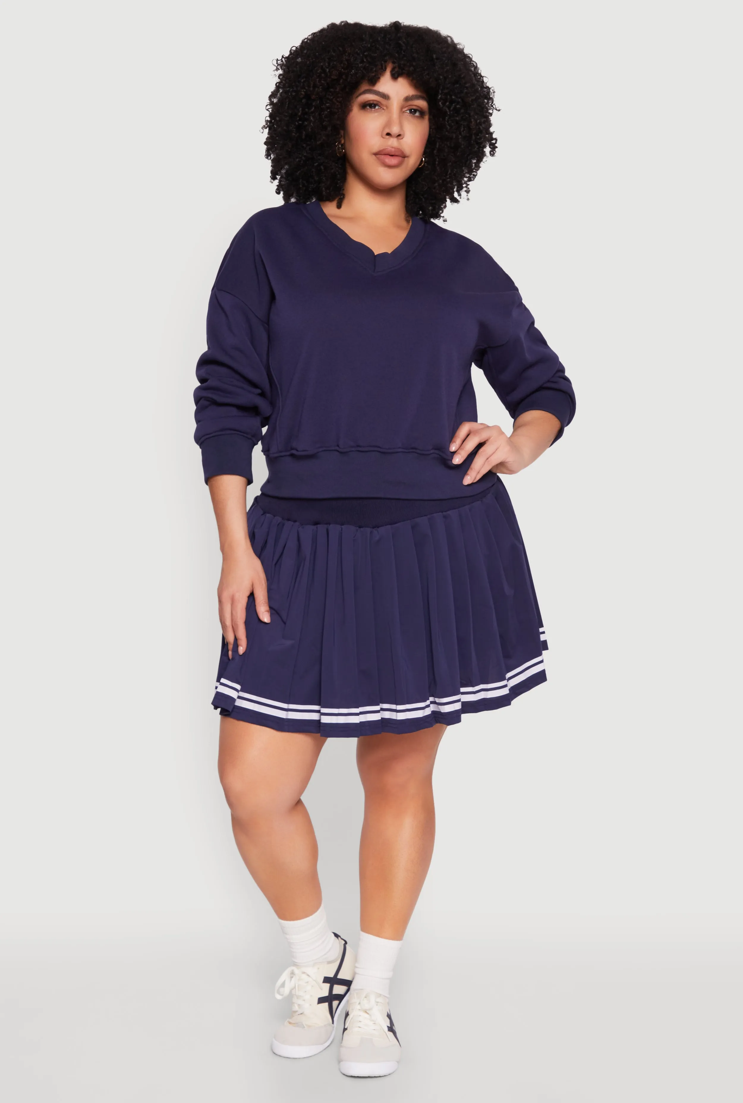 Plus Size Varsity Stripe Pleated Skirt sold by Rainbow