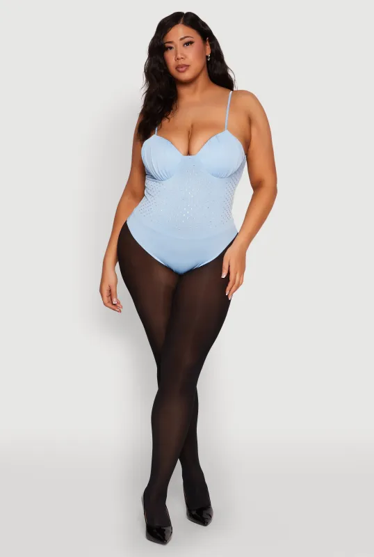 Plus Size Rhinestone Ruched Padded Bustier Bodysuit sold by Rainbow