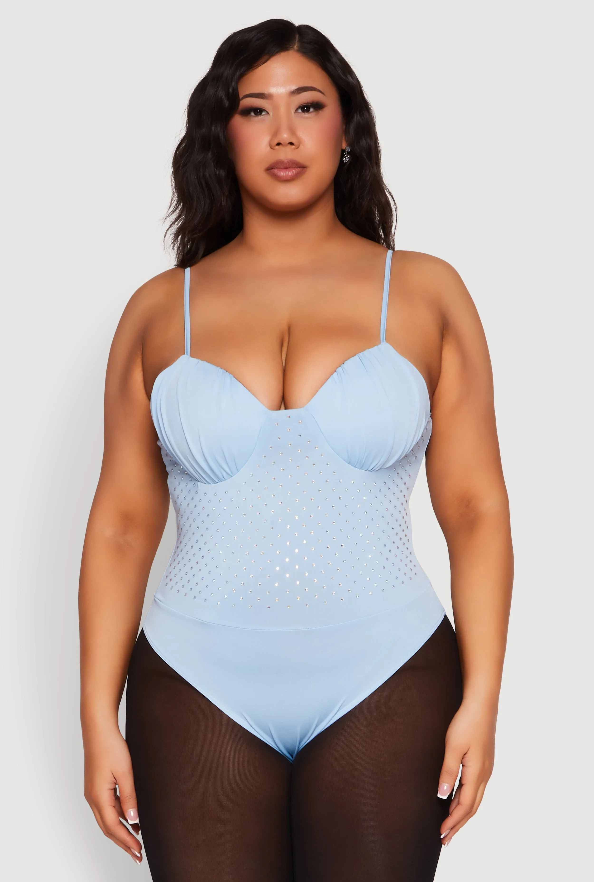 Plus Size Rhinestone Ruched Padded Bustier Bodysuit sold by Rainbow product image thumbnail 2