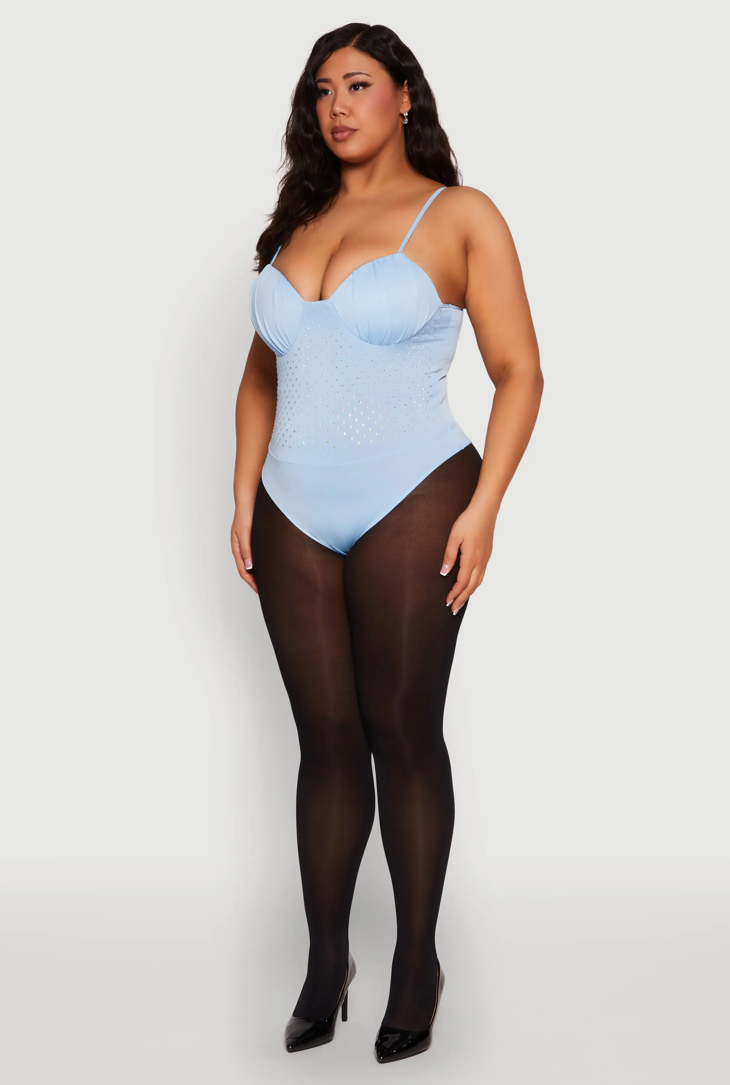 Plus Size Rhinestone Ruched Padded Bustier Bodysuit sold by Rainbow product image thumbnail 5