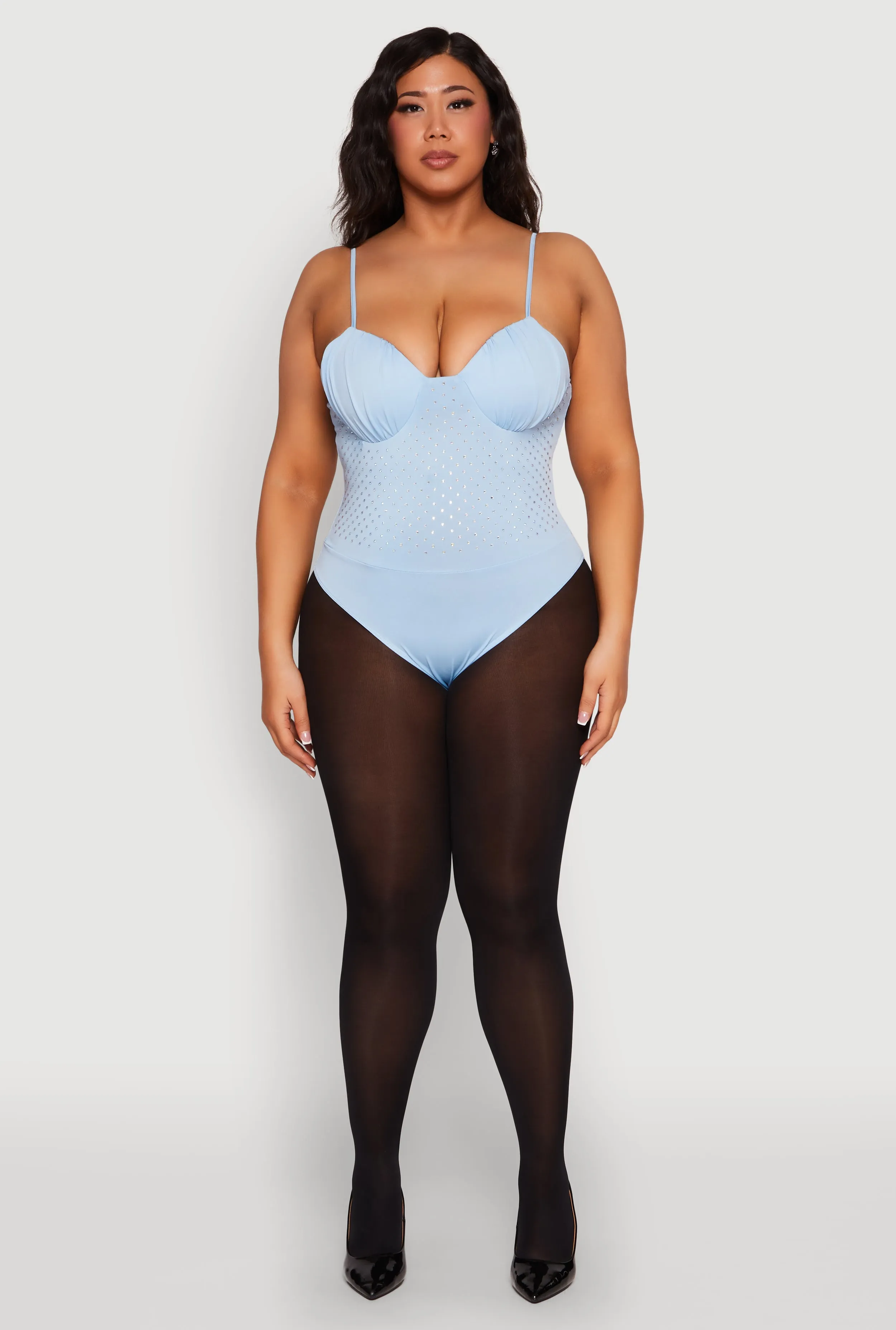 Plus Size Rhinestone Ruched Padded Bustier Bodysuit sold by Rainbow product image thumbnail 3