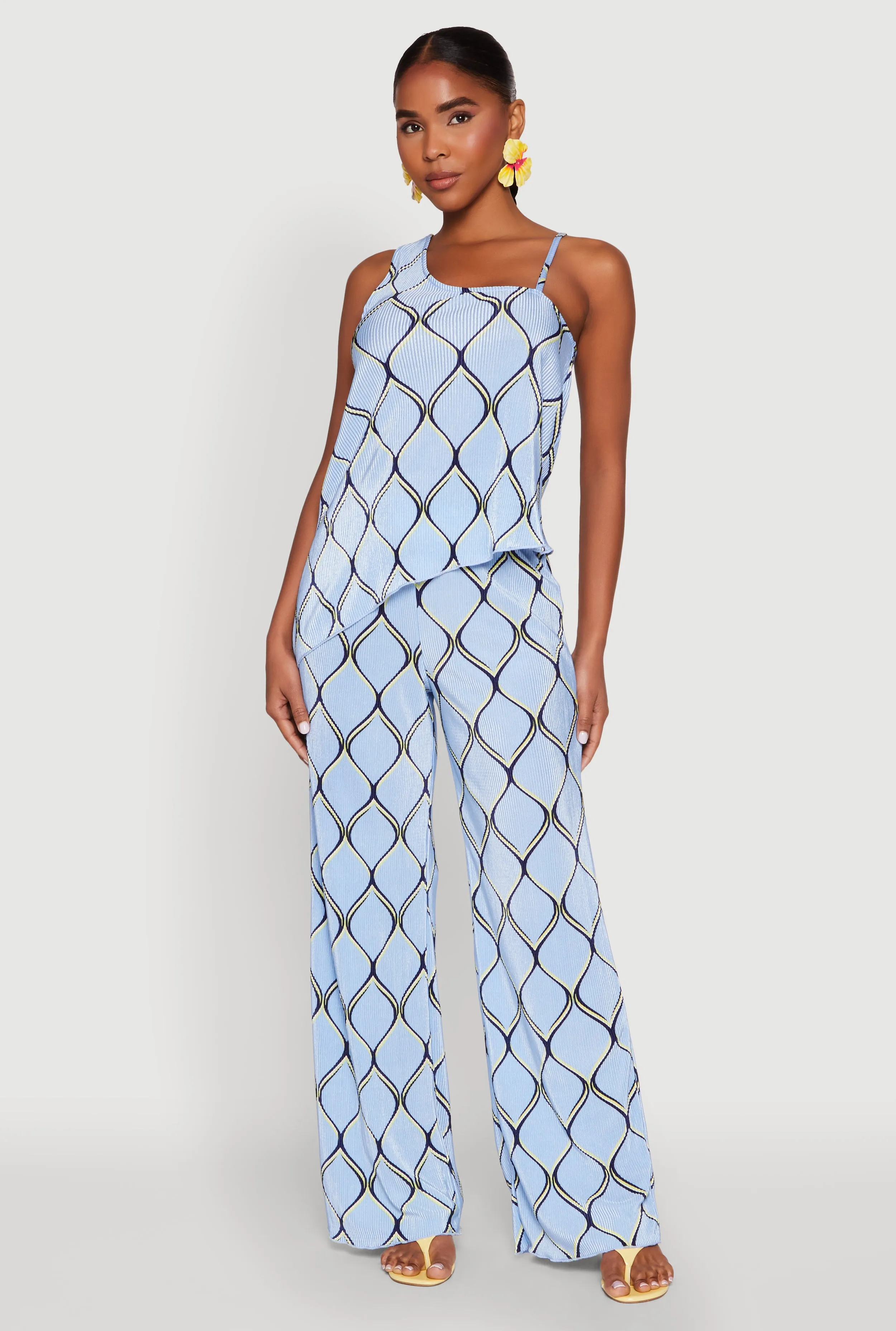 Almost Famous Printed Plisse Wide Leg Pants sold by Rainbow