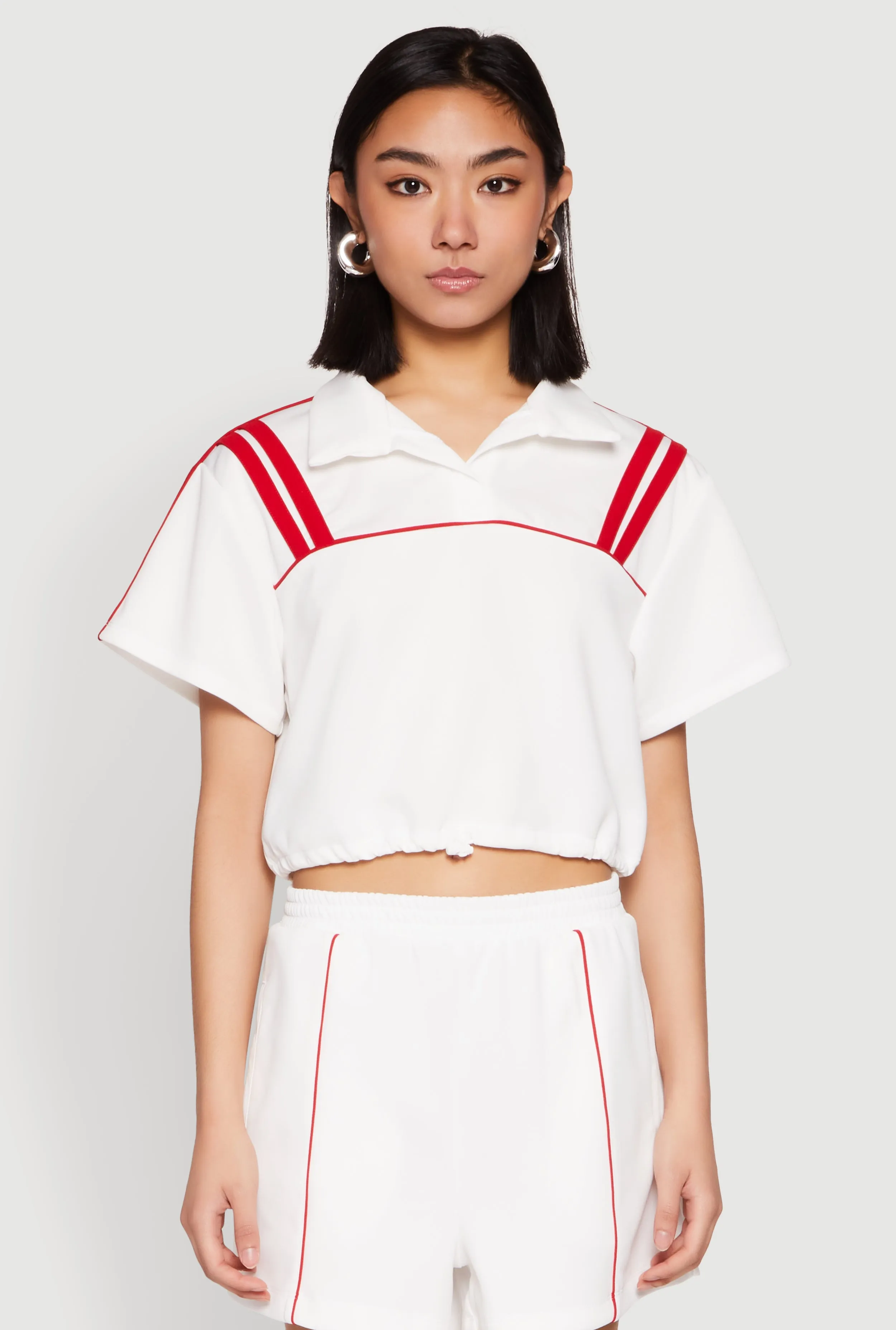 Contrast Piping Varsity Stripe Detail Crop Top sold by Rainbow